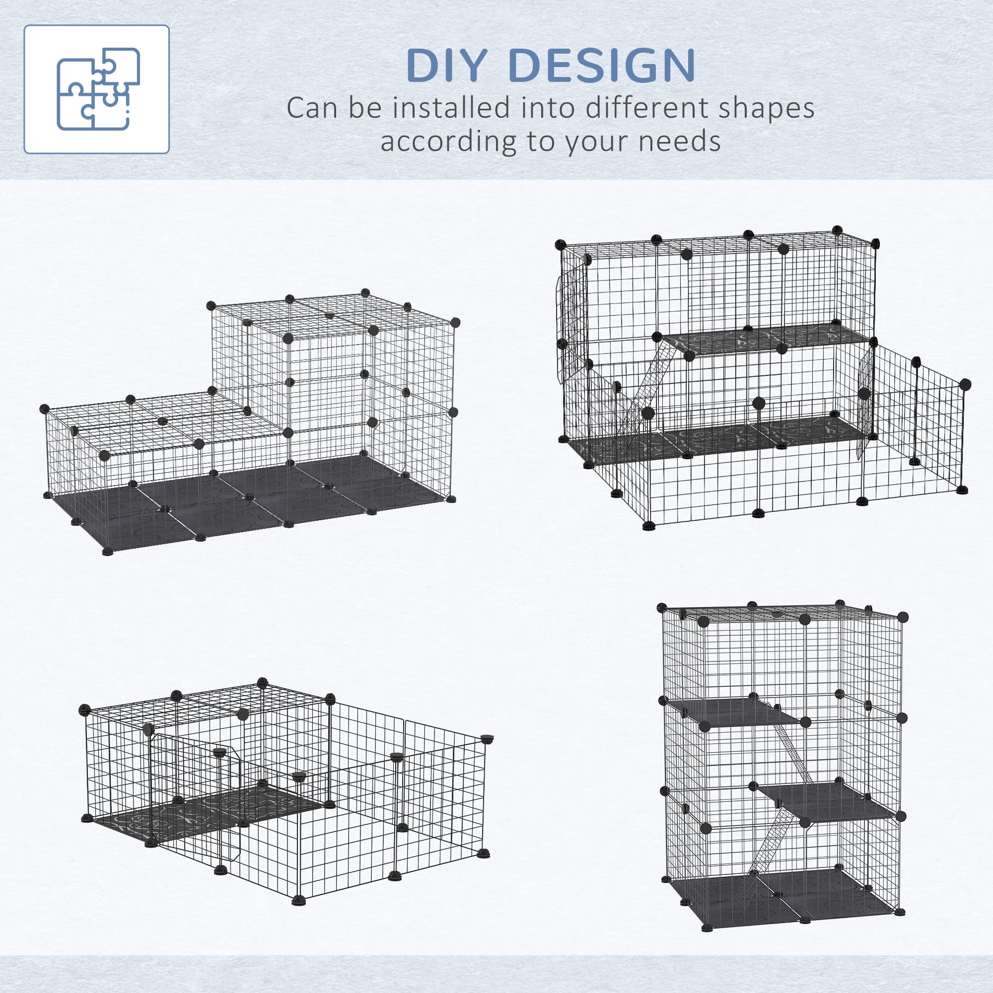 39 Pcs Small Animal Cage Bunny Hutch Portable Metal Wire with Ramps for Kitten Chinchilla, Black - Image 4