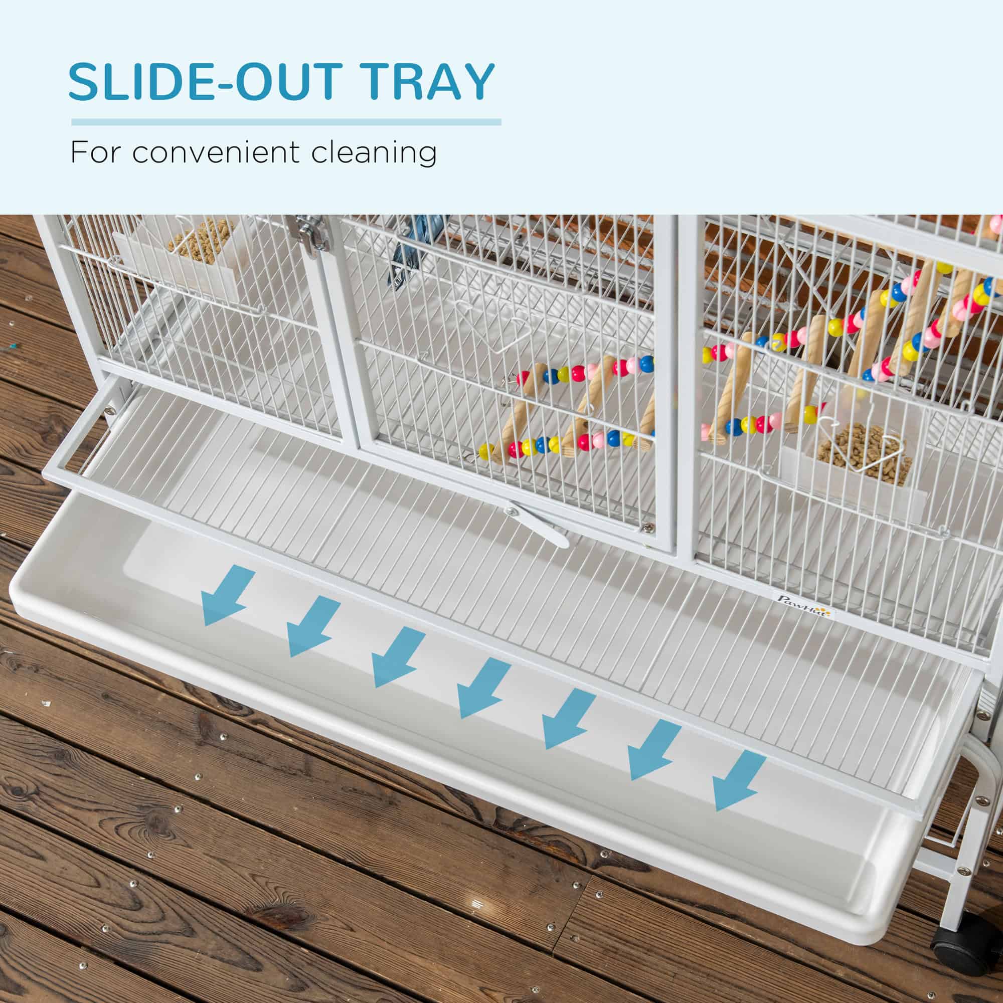 71" Bird Cage with Wheels Perches, Ramp, Storage Shelf, Toys for Canaries, Finches, Cockatiels, Parakeets, White
