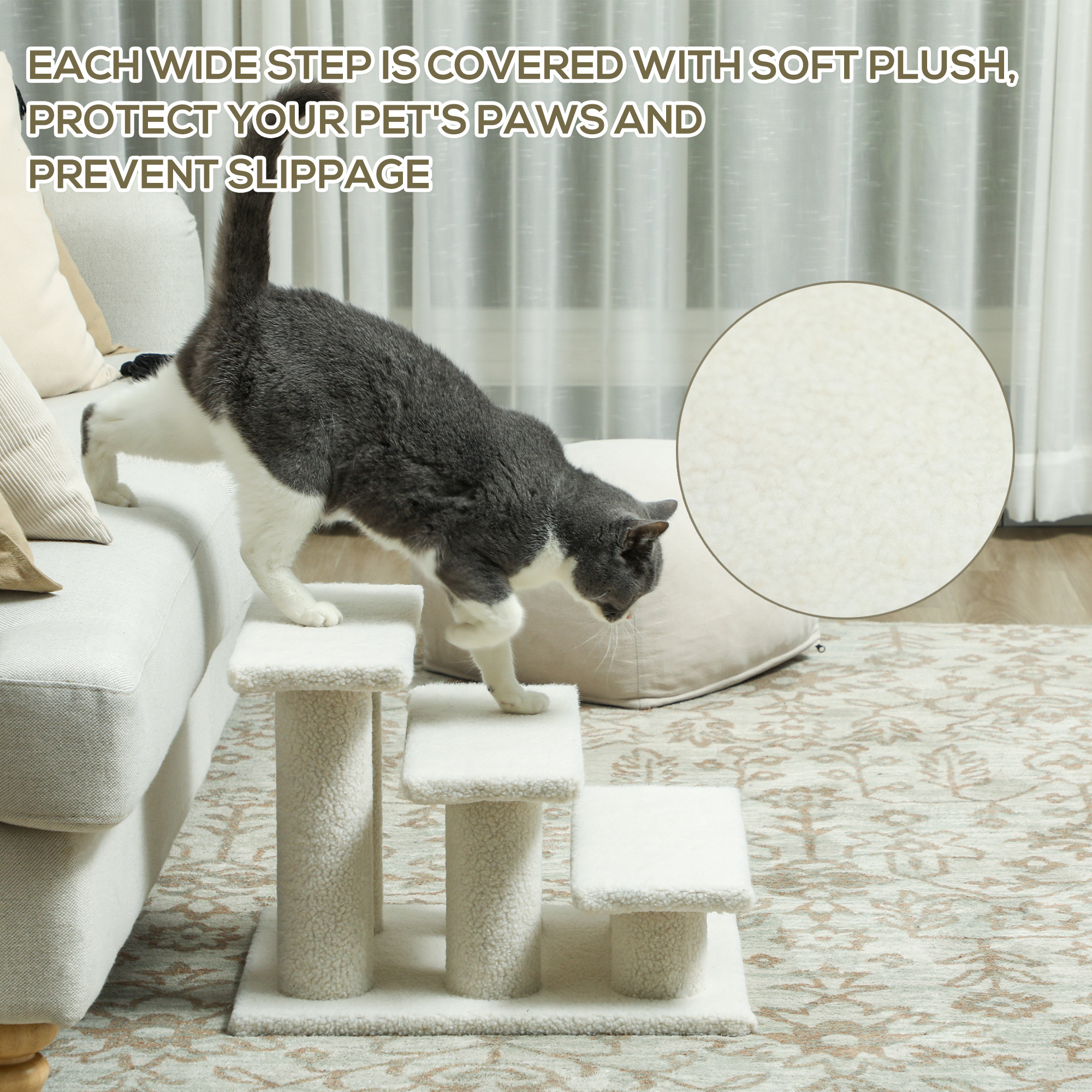 18" 3 Tier Pet Stairs Dog Cat Step Scratch Post Furniture, Beige - Image 4