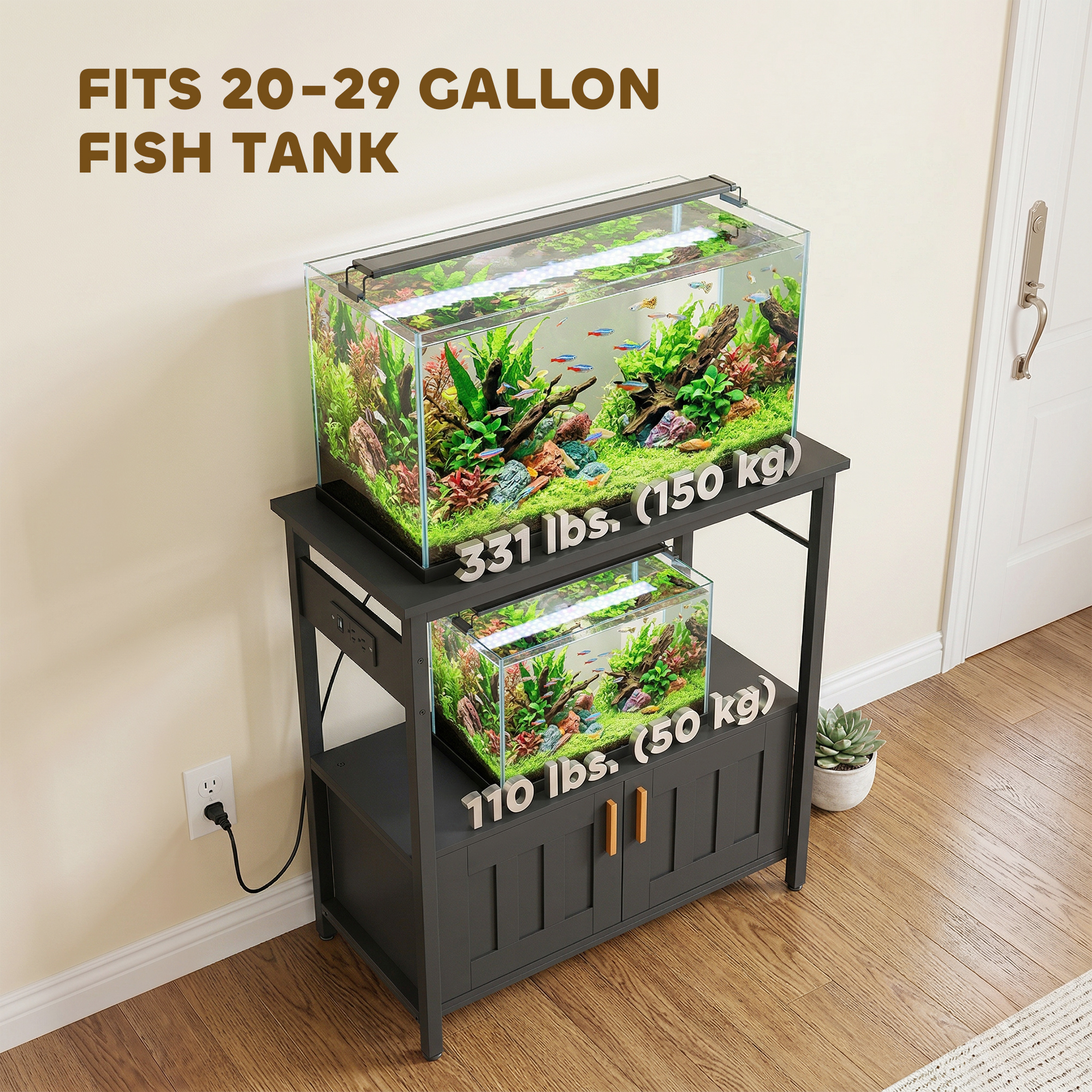 20-29 Gallon Fish Tank Stand Aquarium Stand 330 LBS Capacity for Home, Office, 30.7" x 15.7" x 31.9", Black