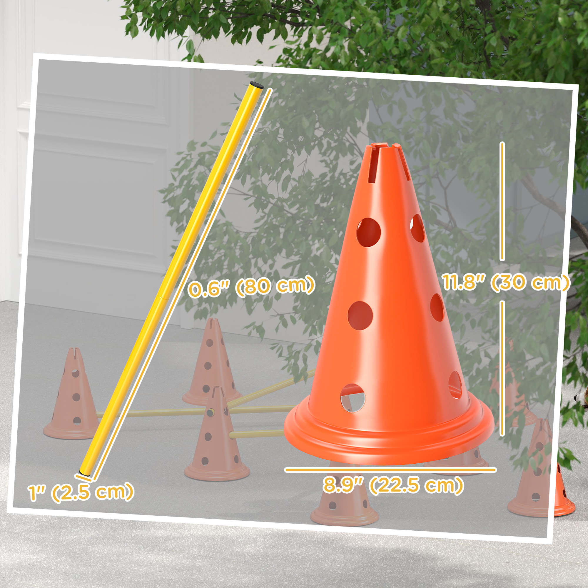 Dog Agility Hurdle Cone Set, Adjustable Obstacle Course Equipment with 8 Cones & 8 Poles, Carry Bag, Orange