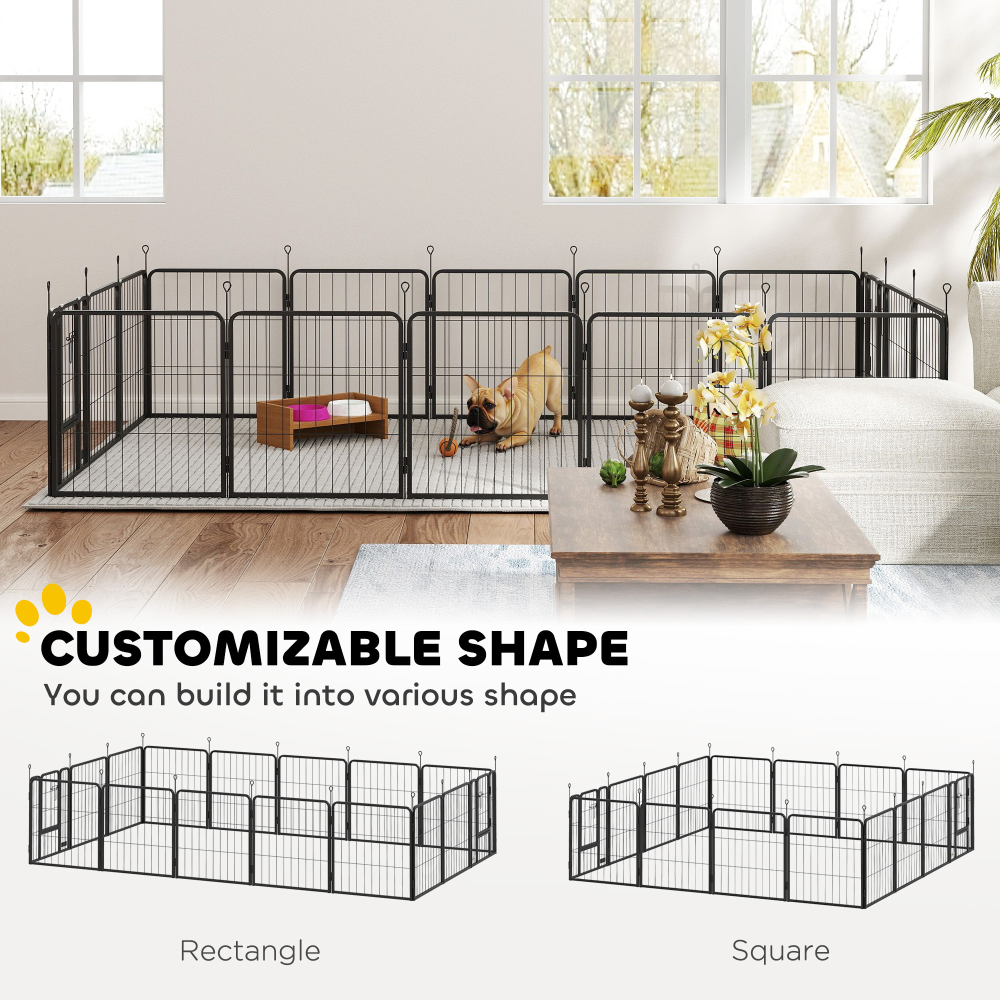 16 Panels Dog Playpen with Straps, Portable & DIY, for Small Dogs, for Yard, RV, Camping, Garden, 24" Height - Image 5