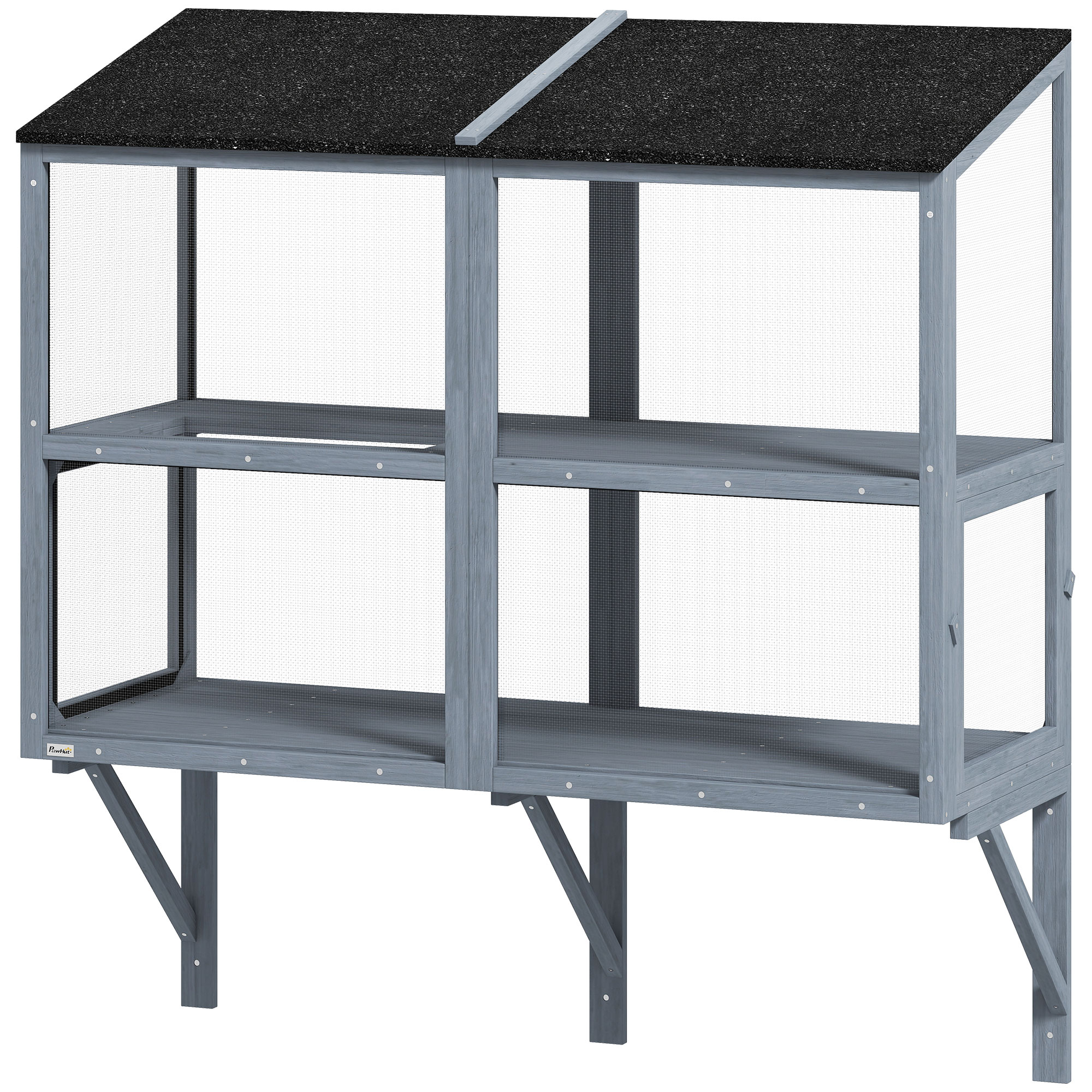 Catio Outdoor Cat Enclosure Wall-Mounted 2-Level Outdoor Cat House with Waterproof Roof 51.2" Grey