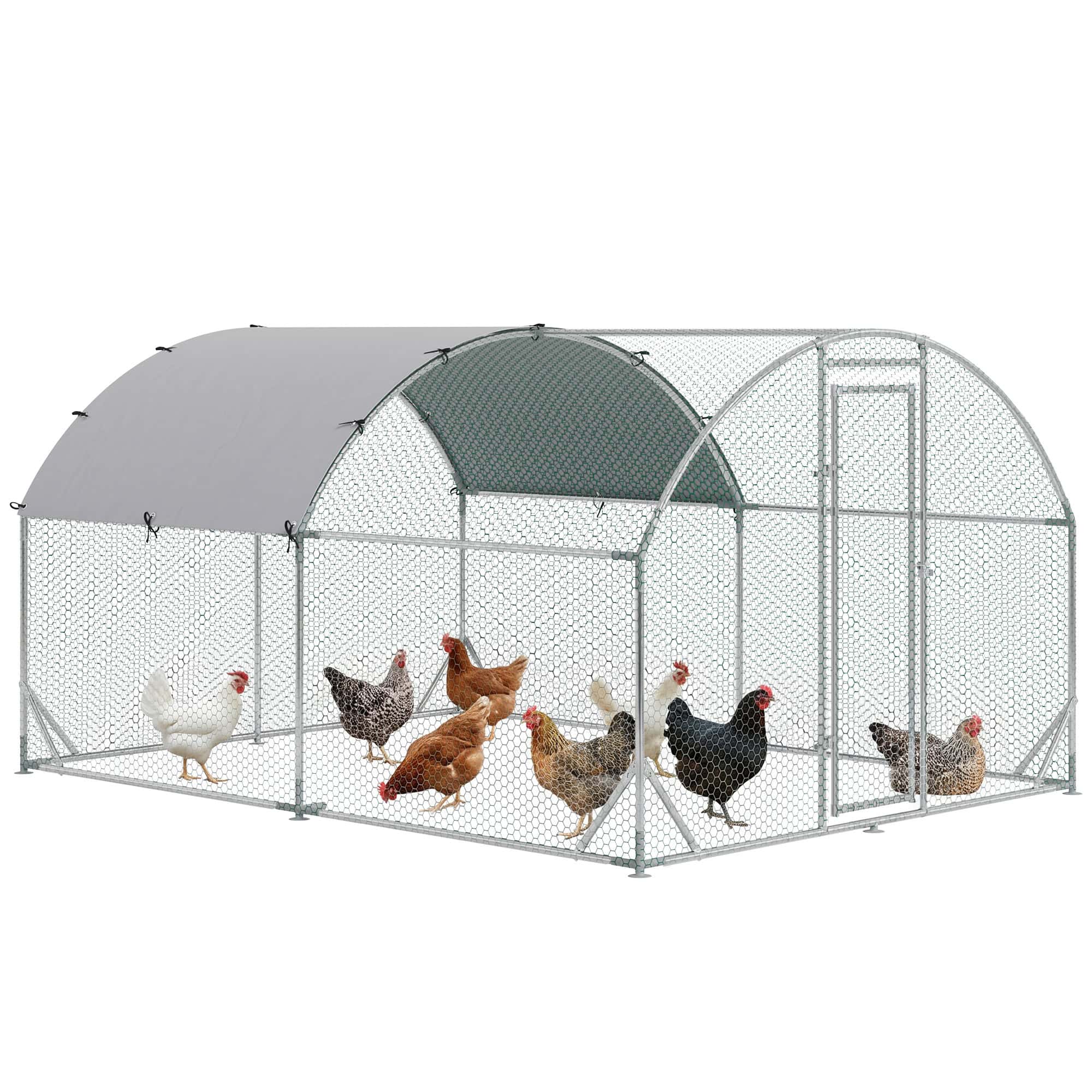 Galvanized Large Metal Chicken Coop Cage Walk-in Enclosure Poultry Hen Run House Playpen Rabbit Hutch with Cover for Outdoor Backyard 9.2' x 12.5' x 6.5' Silver