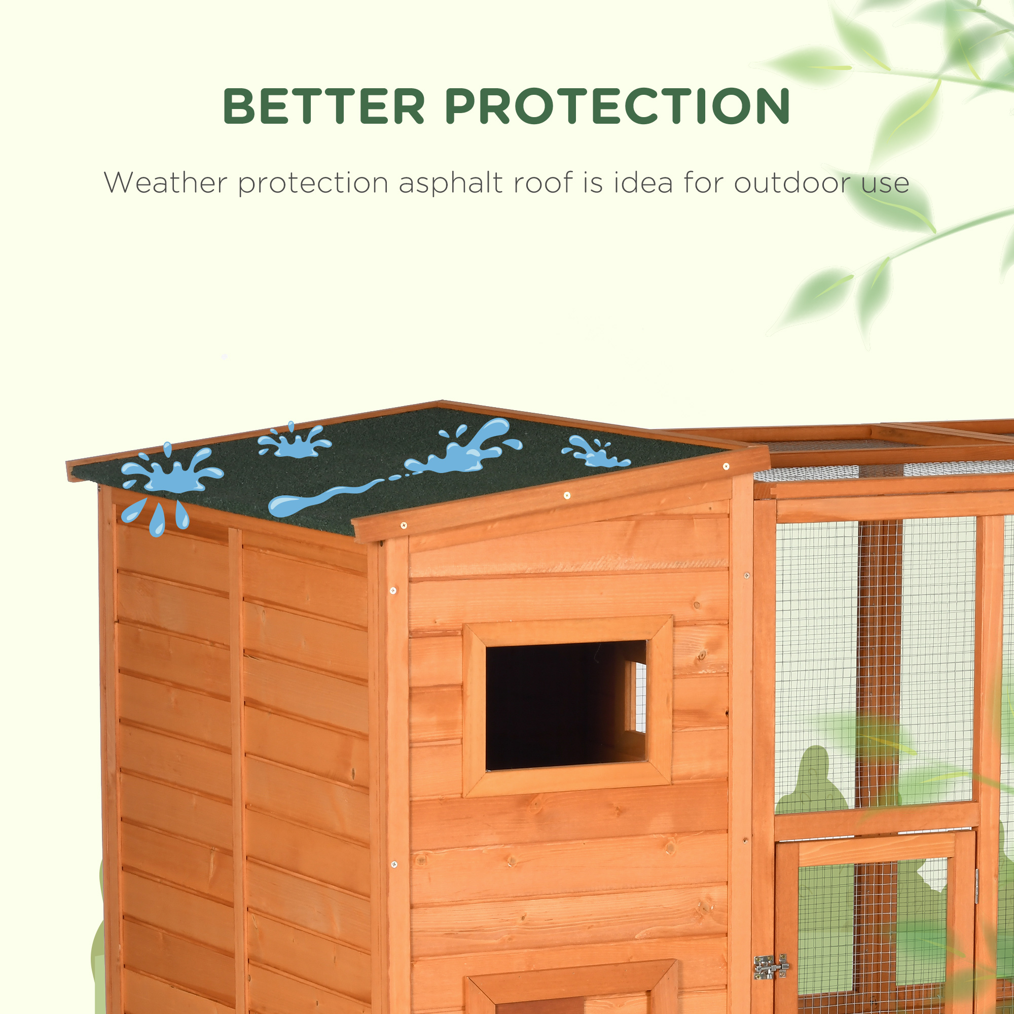 68.75" H Cat Cage Large Wooden Outdoor Cat House with Large Run for Play, Catio for Lounging, and Condo Area for Sleeping, Natural