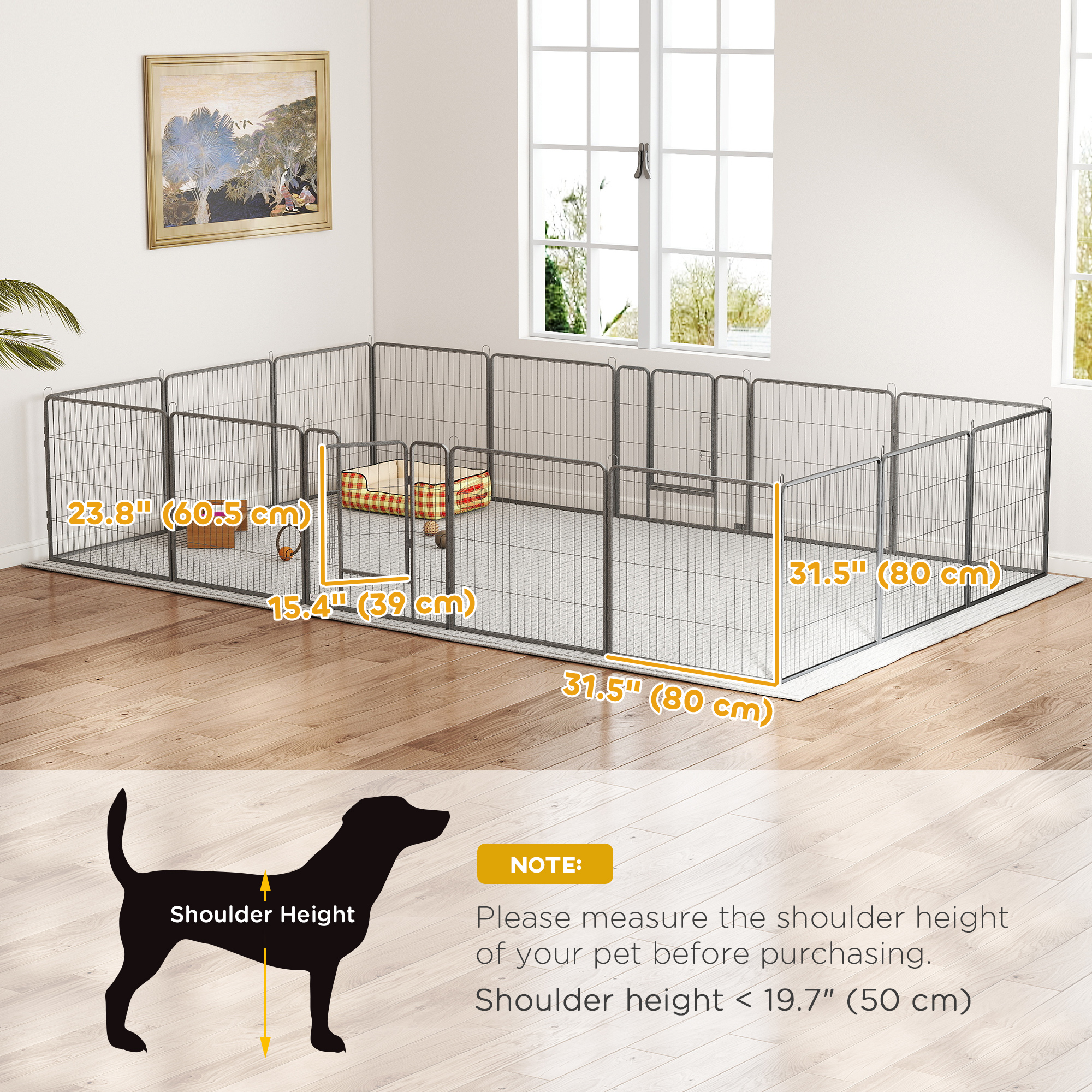 Heavy Duty Pet Playpen, 16 Panels Steel Dog Fence Puppy Exercise Pen with 2 Doors Locking Latch, 31.5" Height
