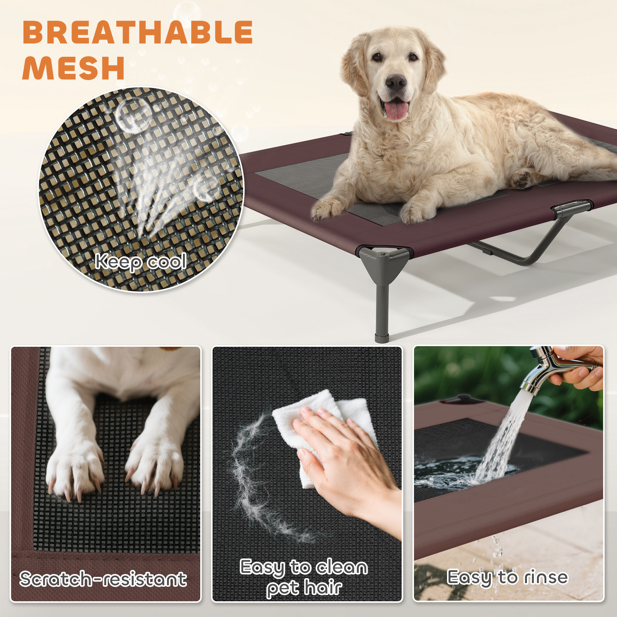 Elevated Dog Bed with Canopy Raised Dog Bed Washable Mesh Steel Frame 41.7" x 29.9" x 39" Coffee