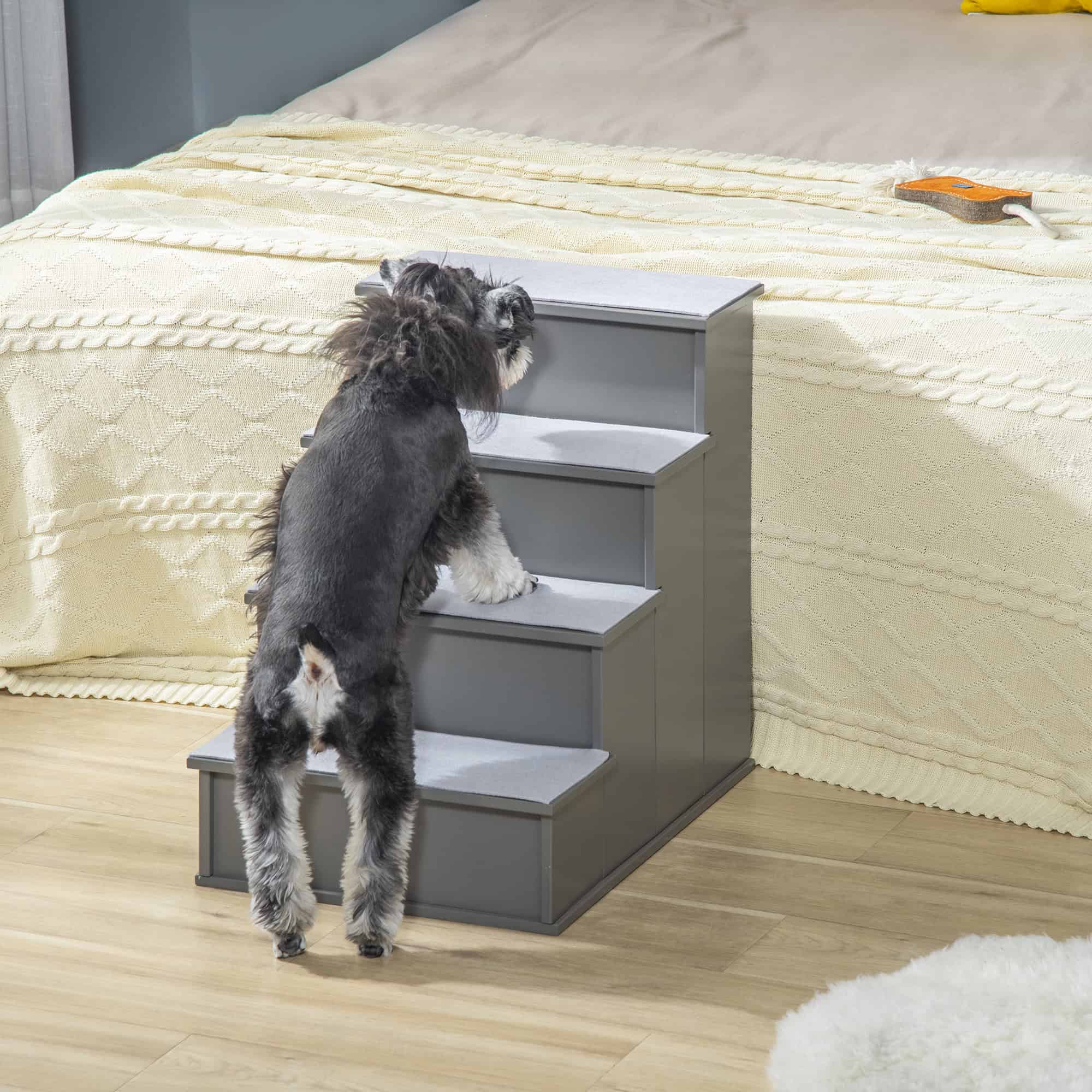 Dog Steps Pet Stairs for Bed Cat Ladder for Couch with Non-Slip Carpet, 15.7" x 23.2" x 21.3", Grey