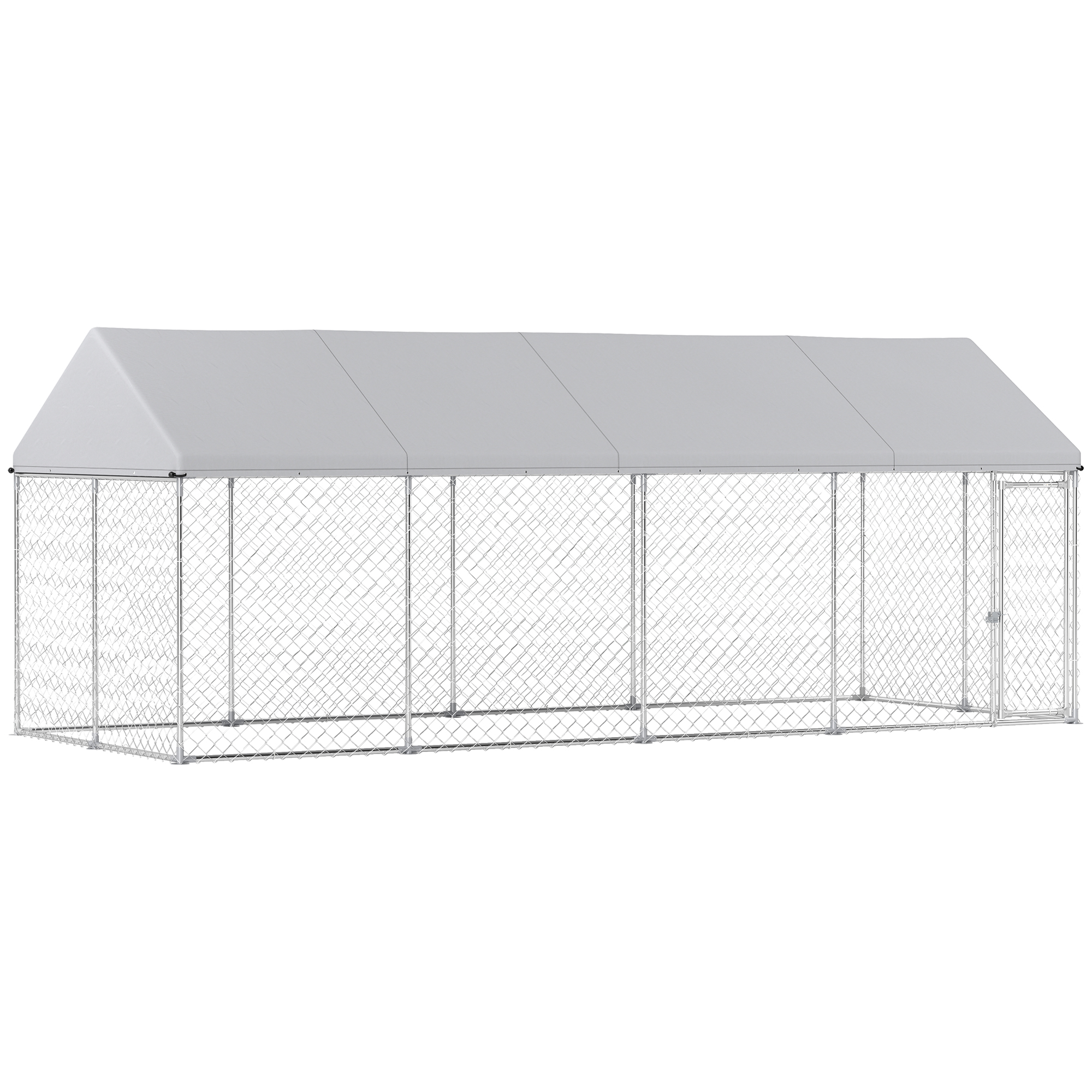 Heavy Duty Outdoor Dog Kennel with Waterproof Roof, Secure Latch, Chain Link Dog Run for Backyard, 19.7' x 7.5' x 7.9'