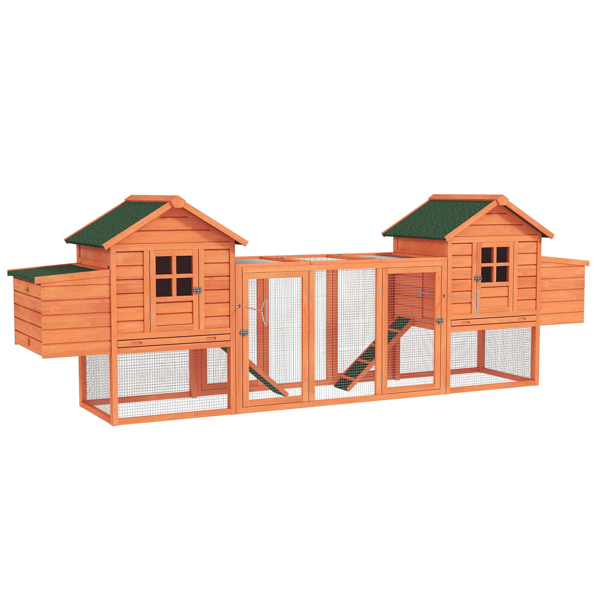 123" Extra Large Chicken Coop Wooden Poultry House Rabbit Hutch Hen Backyard with Outdoor Run Ramps and Nesting Boxes, Orange