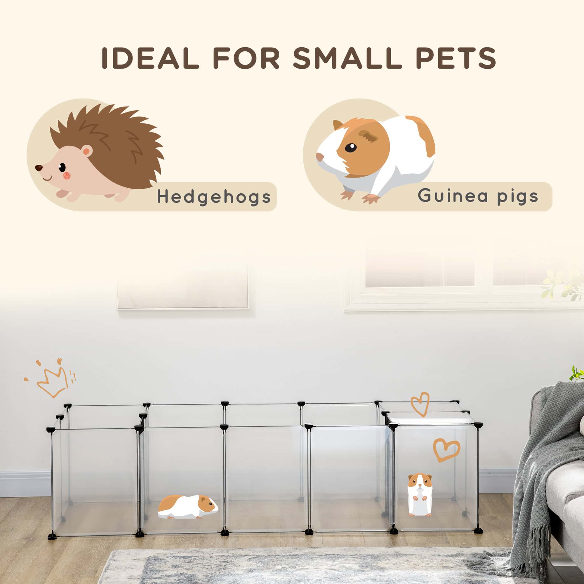 20 Panels DIY Small Animal Cage with Door, Top Cover, Indoor Yard Fence for Guinea Pig, Hedgehog, Bunny, White