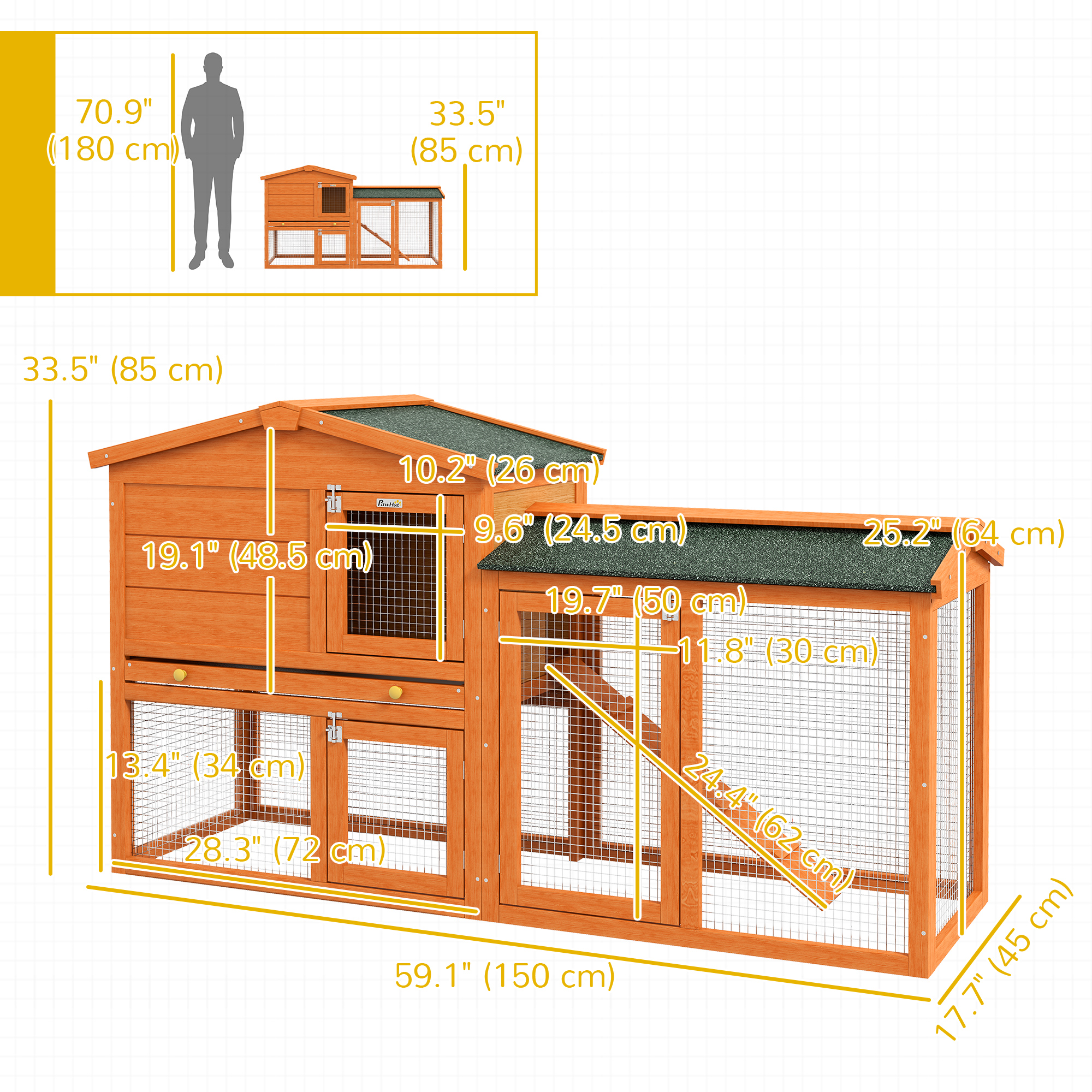 Two-Level Rabbit Hutch Small Animal House Pet Bunny Cage Home w/ Outdoor Run Water & UV Resistant Roof Access Ramp