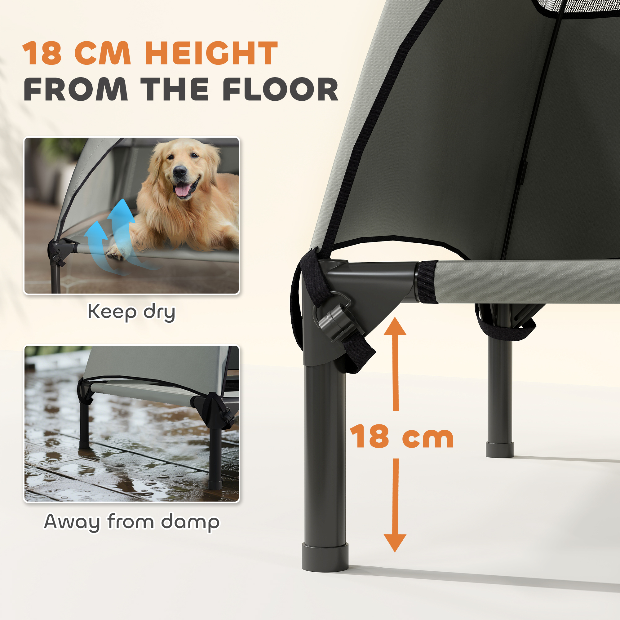 Elevated Dog Bed with Canopy Raised Dog Bed Washable Mesh Steel Frame 41.7" x 29.9" x 39" Light Grey