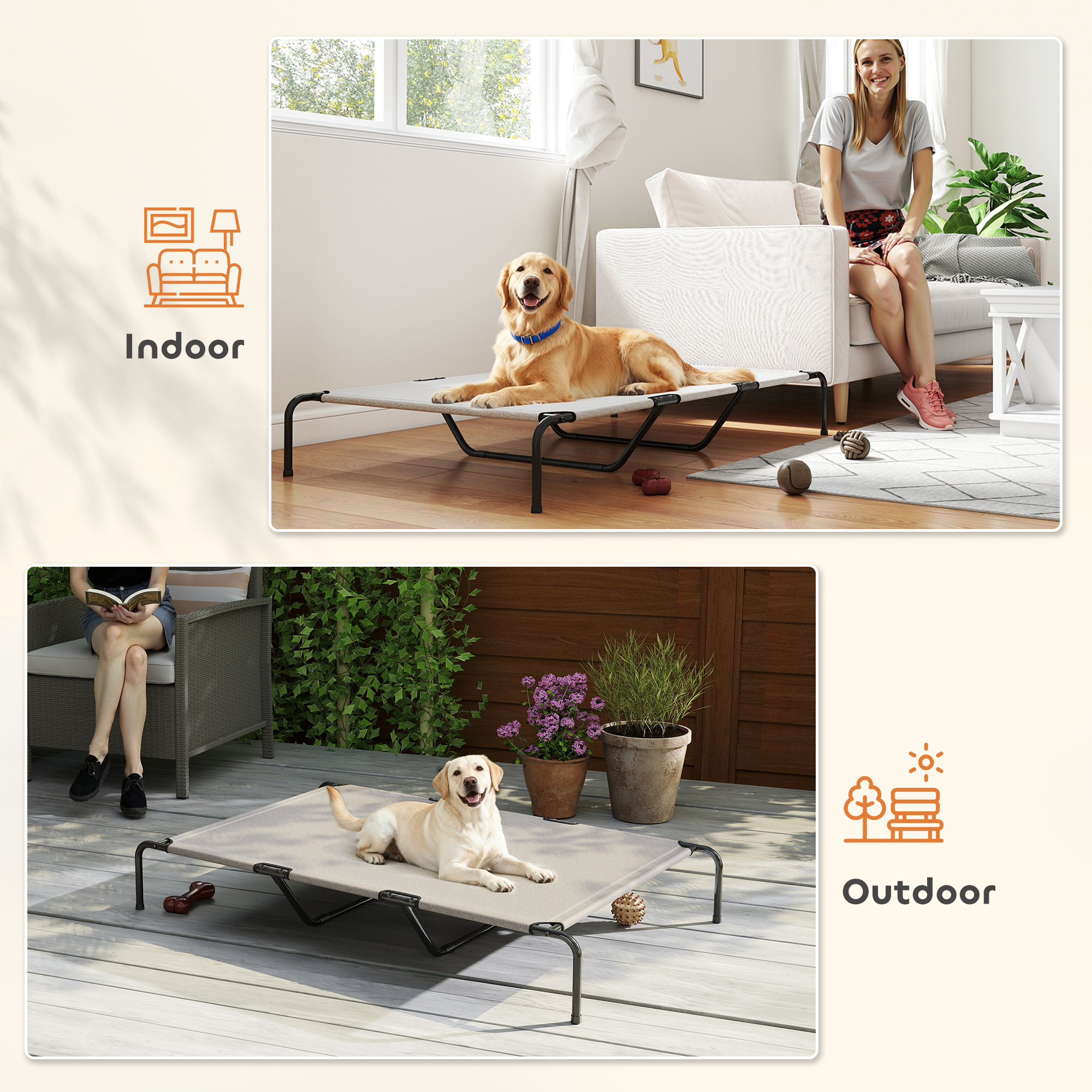 Elevated Dog Bed, Outdoor Dog Cot, Raised Dog Bed for Large Dogs with Breathable Mesh, Beige