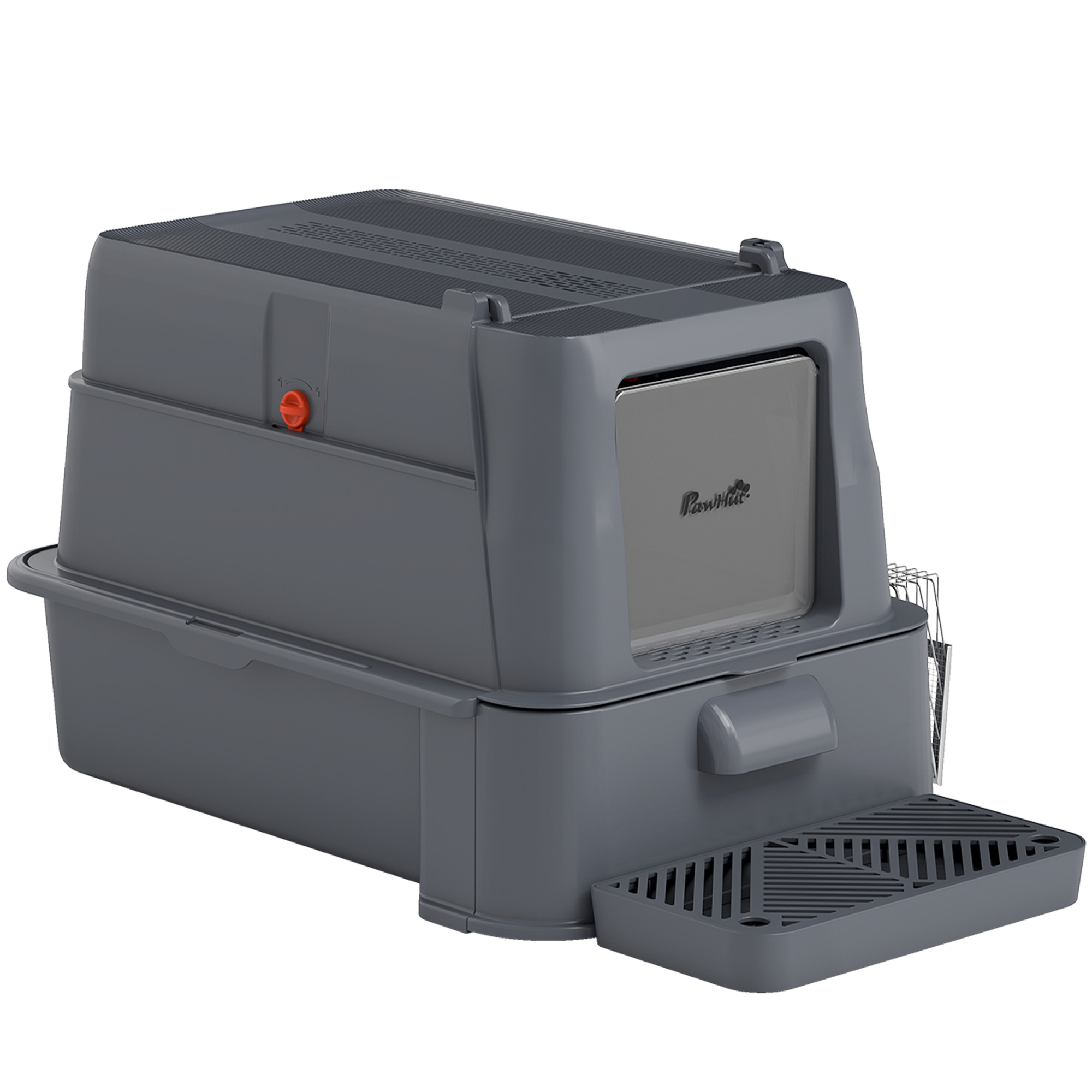 80L XL Stainless Steel Cat Litter Box for Big Cats with Flip Cover, Pull-Out Drawer Tray, High Sided, Pedal, Dark Grey
