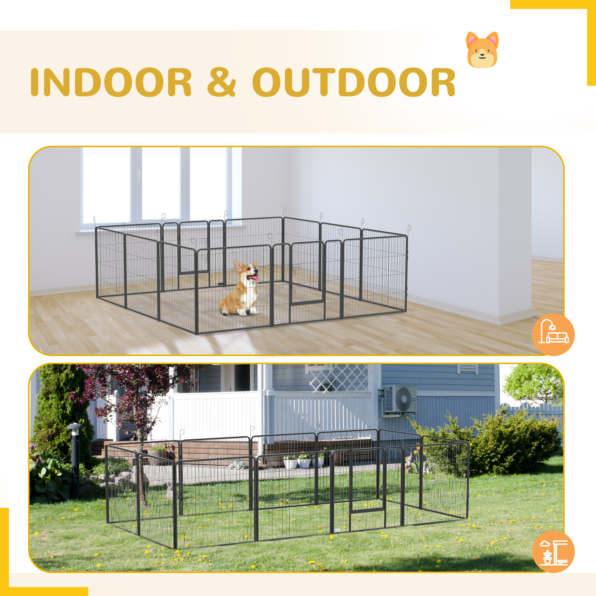 24 Panel 31.5" Height Heavy Duty Dog Playpen for Small Medium Dogs, Grey - Image 7