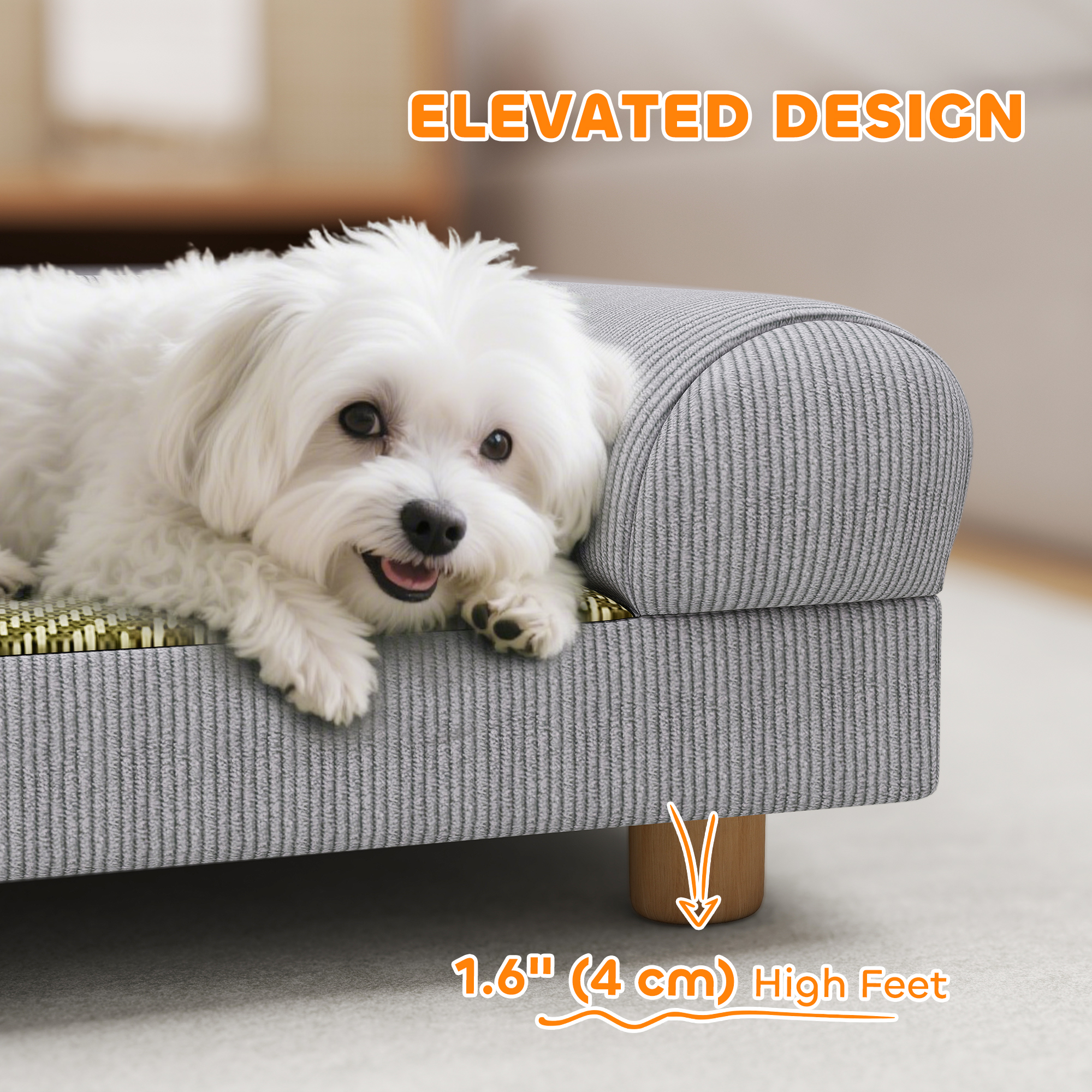 Pet Sofa, Dog Couch Bed for Small Dogs, Elevated Pet Sofa with Solid Feet for Indoor Kittens, Grey