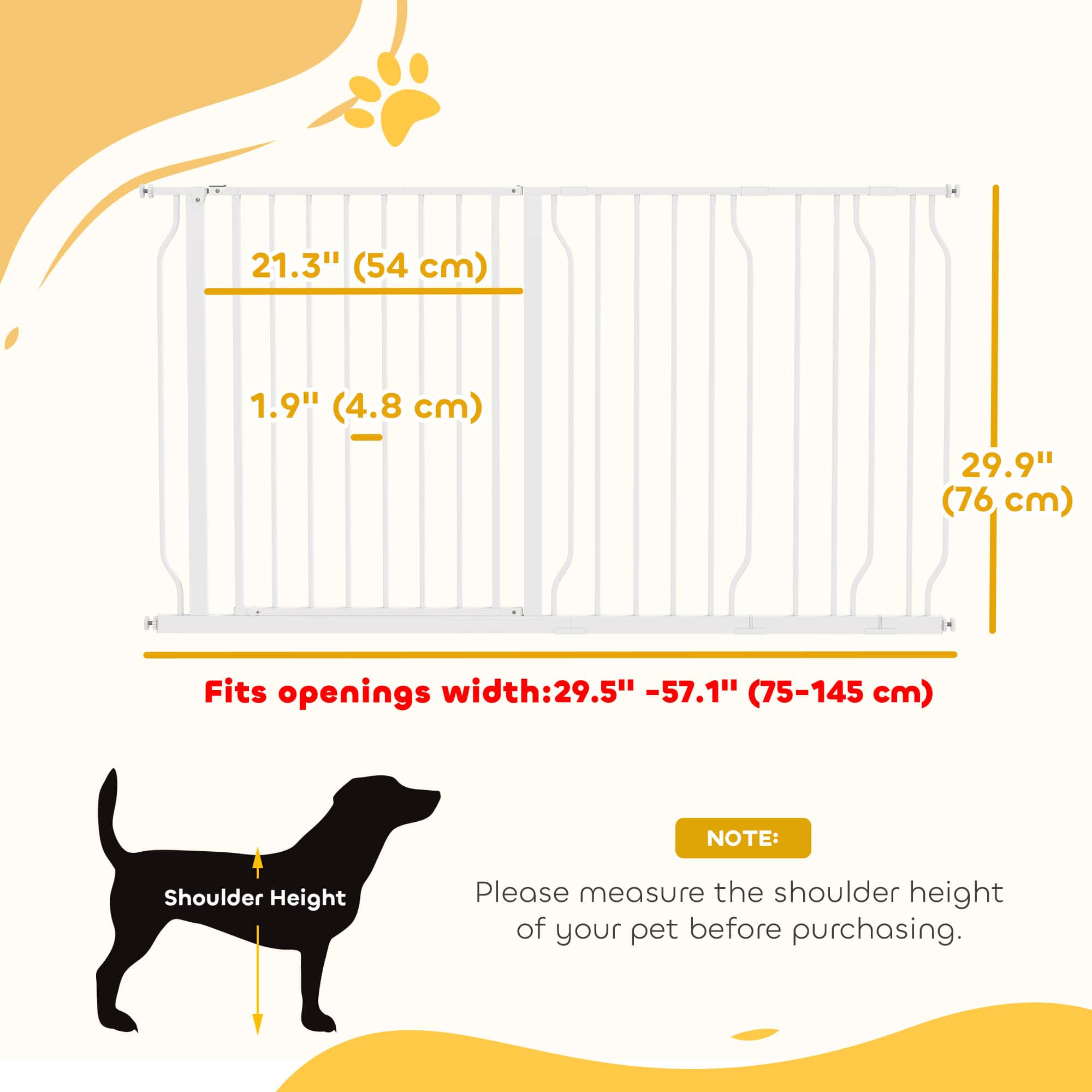 30"- 57" Easy Install Pet Gate w/ Door & Double Locking System, Extra Wide Dog Gate for Stairs, Hallways, White - Image 3