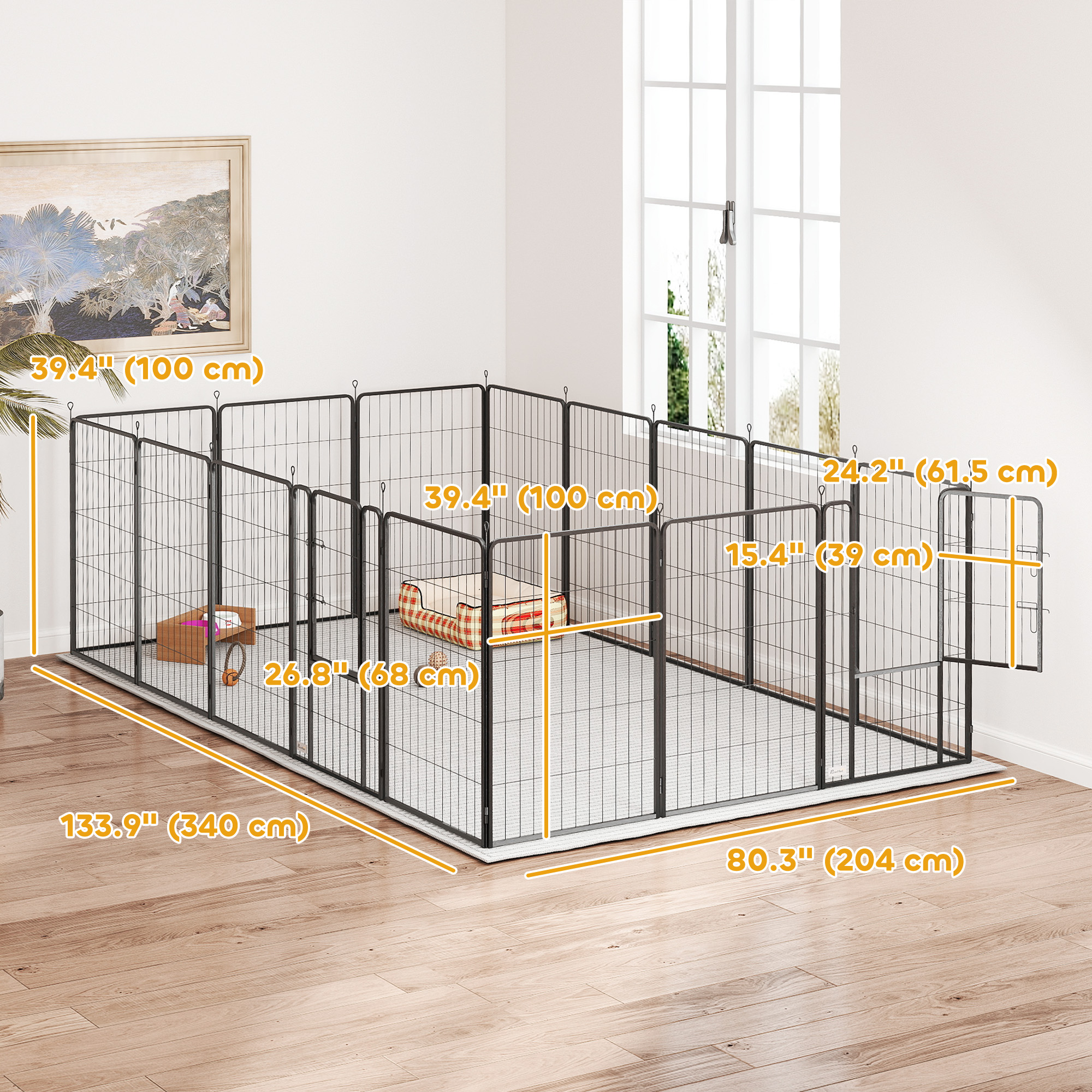 16 Panels Dog Playpen with Straps, Portable & DIY, for Large Dogs, for Yard, RV, Camping, Garden, 39" Height