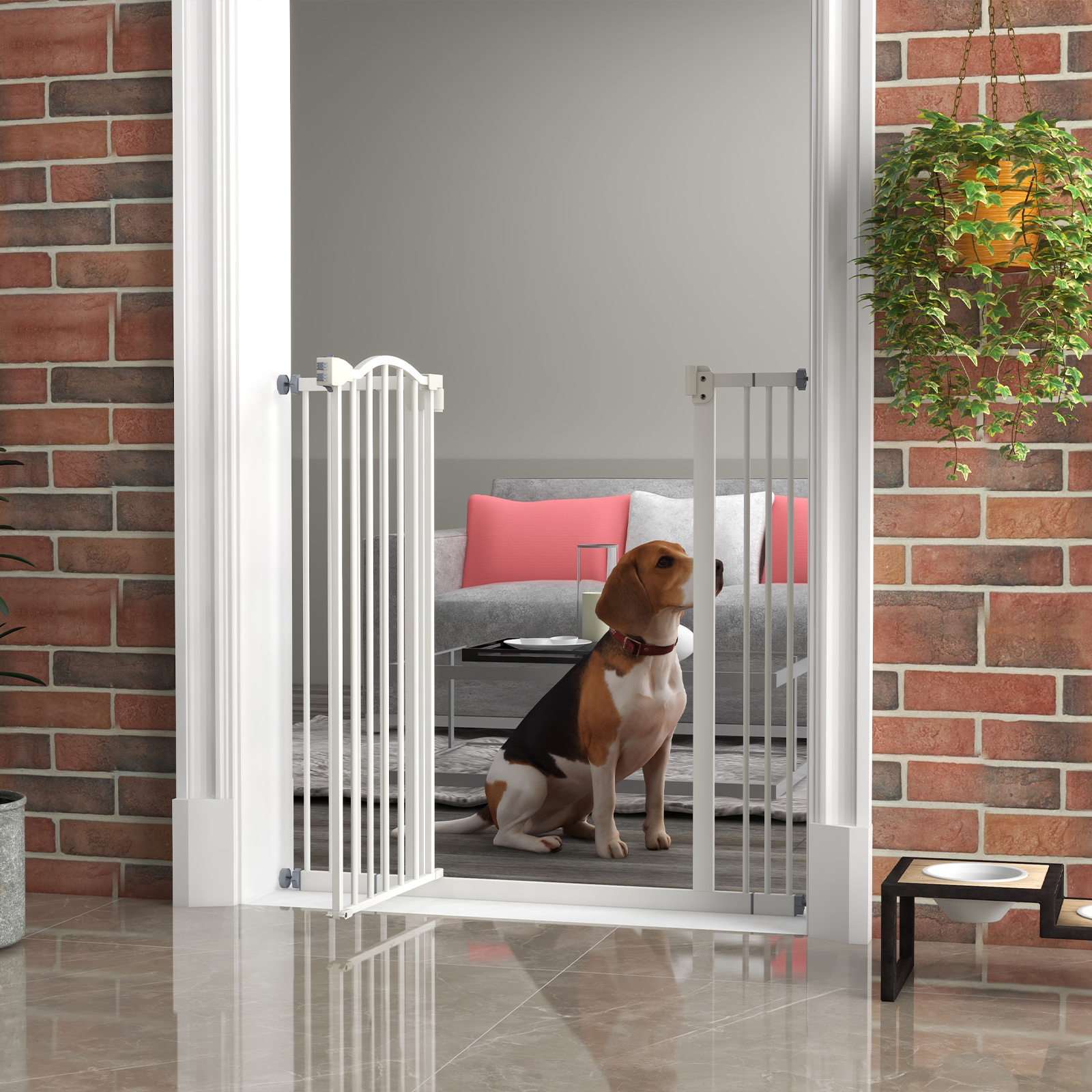 Extra Tall Dog Gate with Door, Pressure Fit, Auto Close, Double Locking for Doorways Hallways Stairs, 29"-39", White