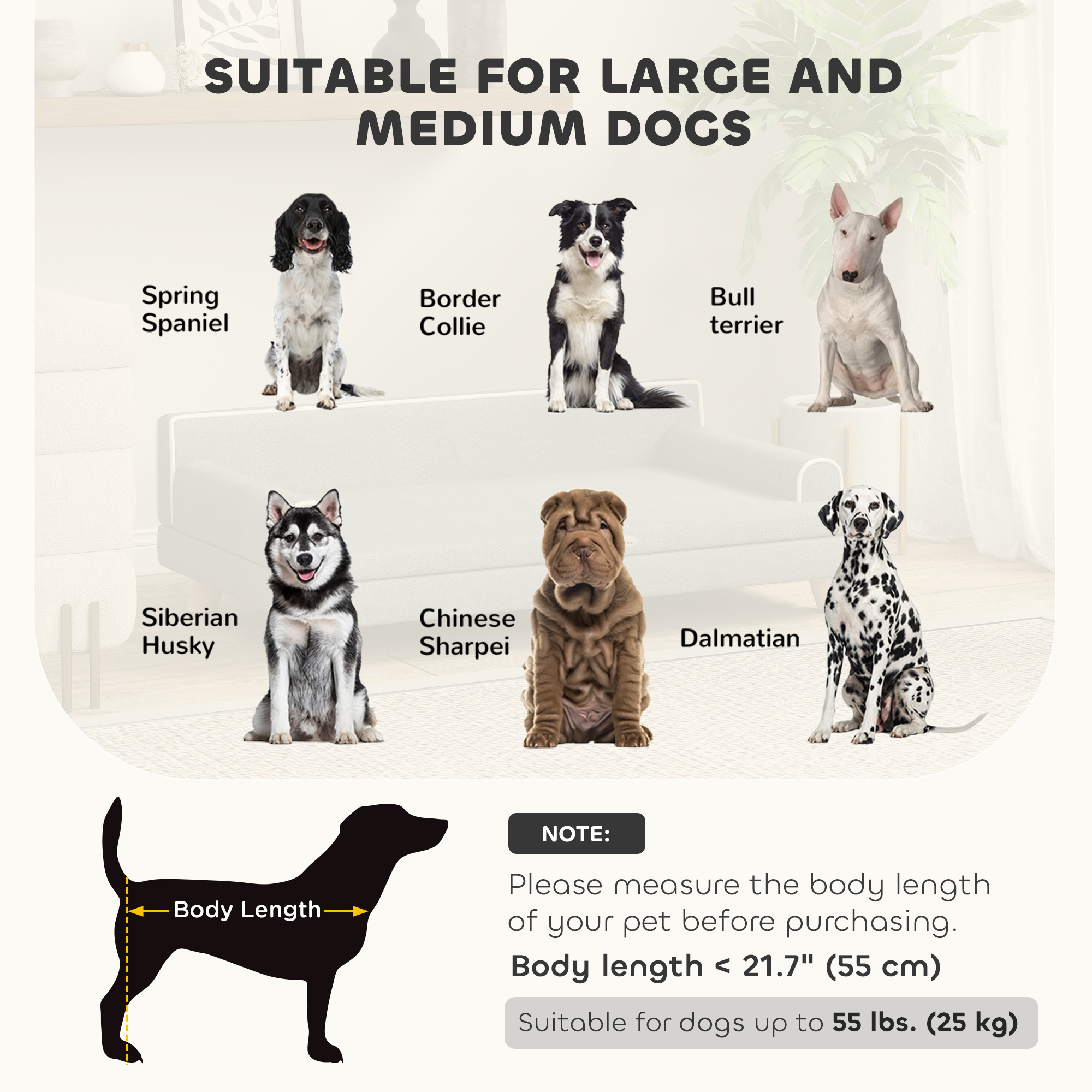 Elevated Dog Sofa Bed, Cat Couch with Cushion, Washable Cover, Wooden Legs, for Medium & Large Dogs, Dark Grey