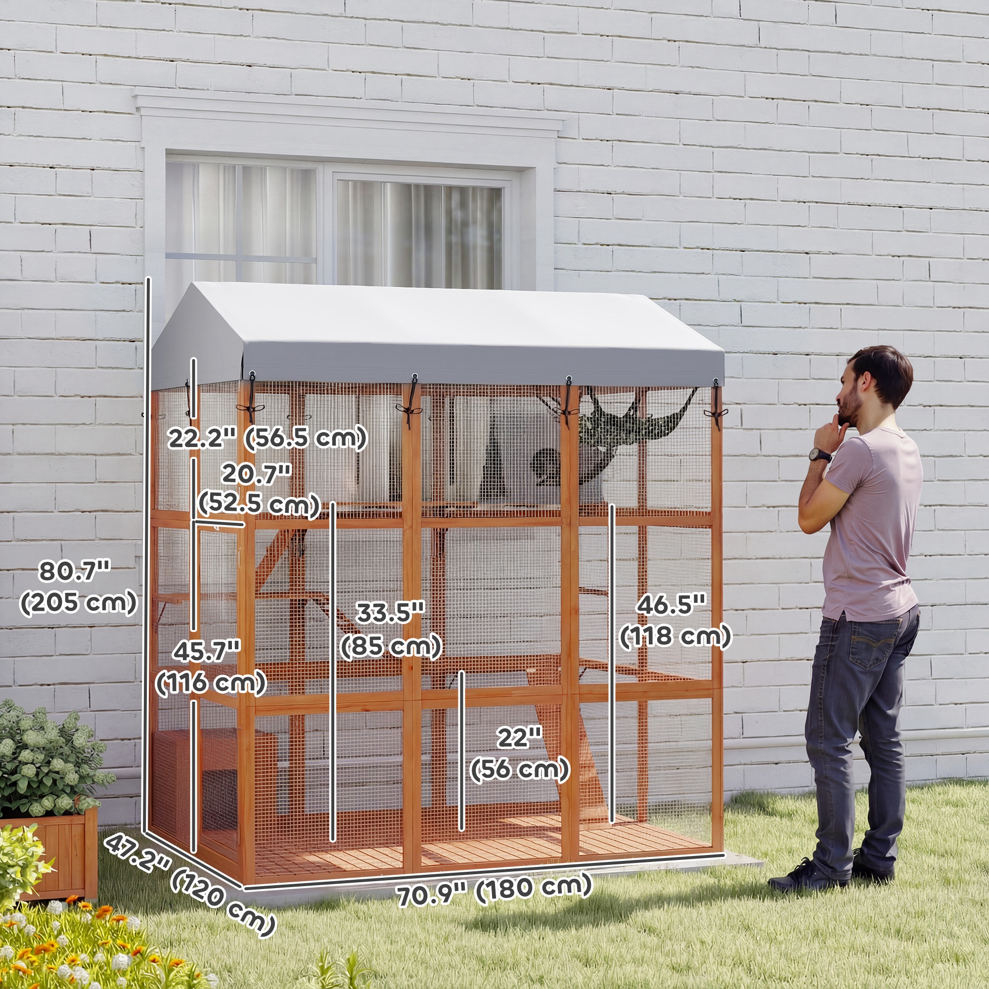 81"H Catio Outdoor with Floor to Prevent Escaping & Easy Cleaning, for 2-4 Cats Kittens, Orange