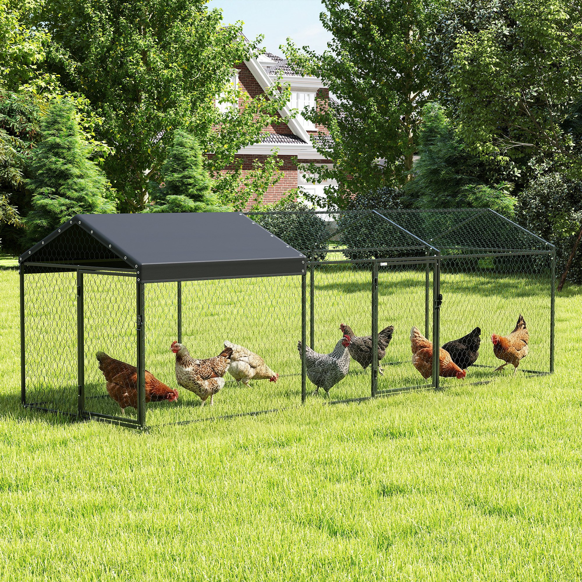 Large Metal Chicken Coop, Chicken Run with Waterproof & Anti-UV Cover for 3-5 Poultry, Outdoor Poultry Cage Rabbit Hutch