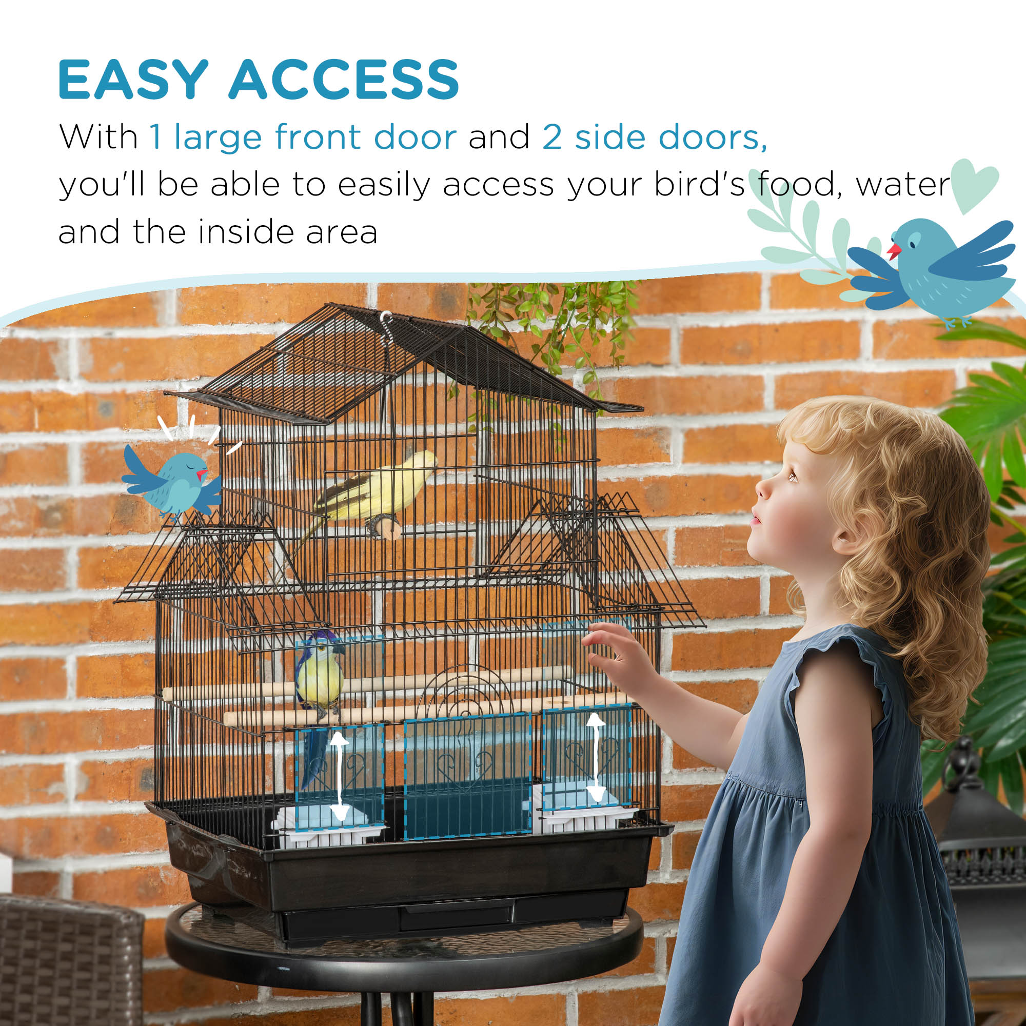 25" Bird Cage with Perch, Swing, Food Container, Slide-out Tray, Handle, Parrot Cage for Finches, Canaries, Budgies