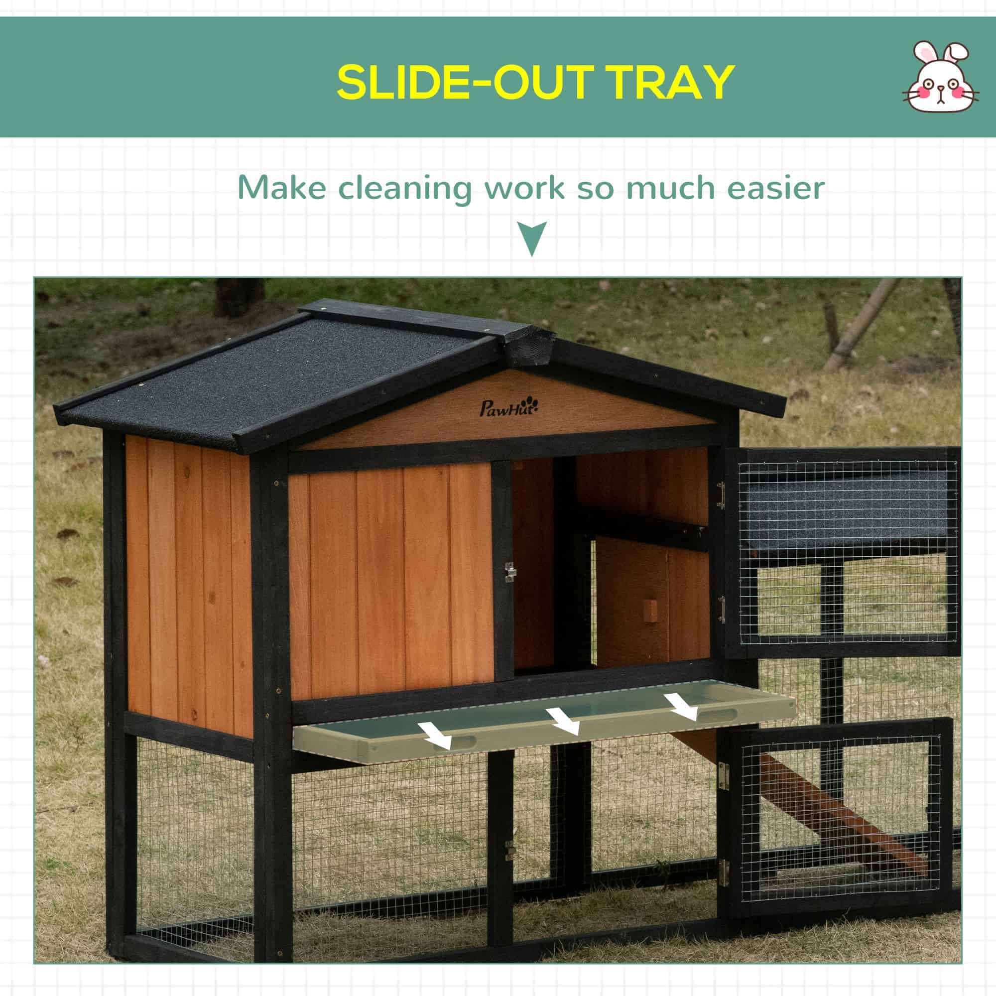 69" Wooden Rabbit Hutch Pet Playpen Bunny House Enclosure with Run Box, Slide-out Tray, Ramp, for Rabbits and Small Animals, Black
