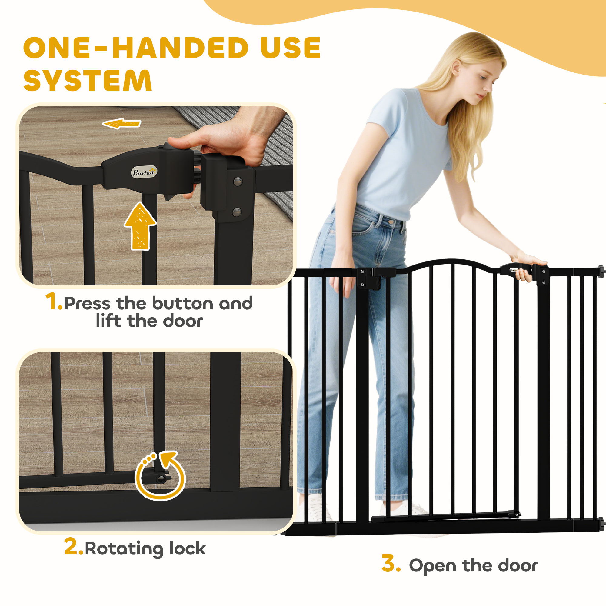 Extra Tall Dog Gate with Door, Pressure Fit, Auto Close, Double Locking for Doorways Hallways Stairs, 29"-39", Black