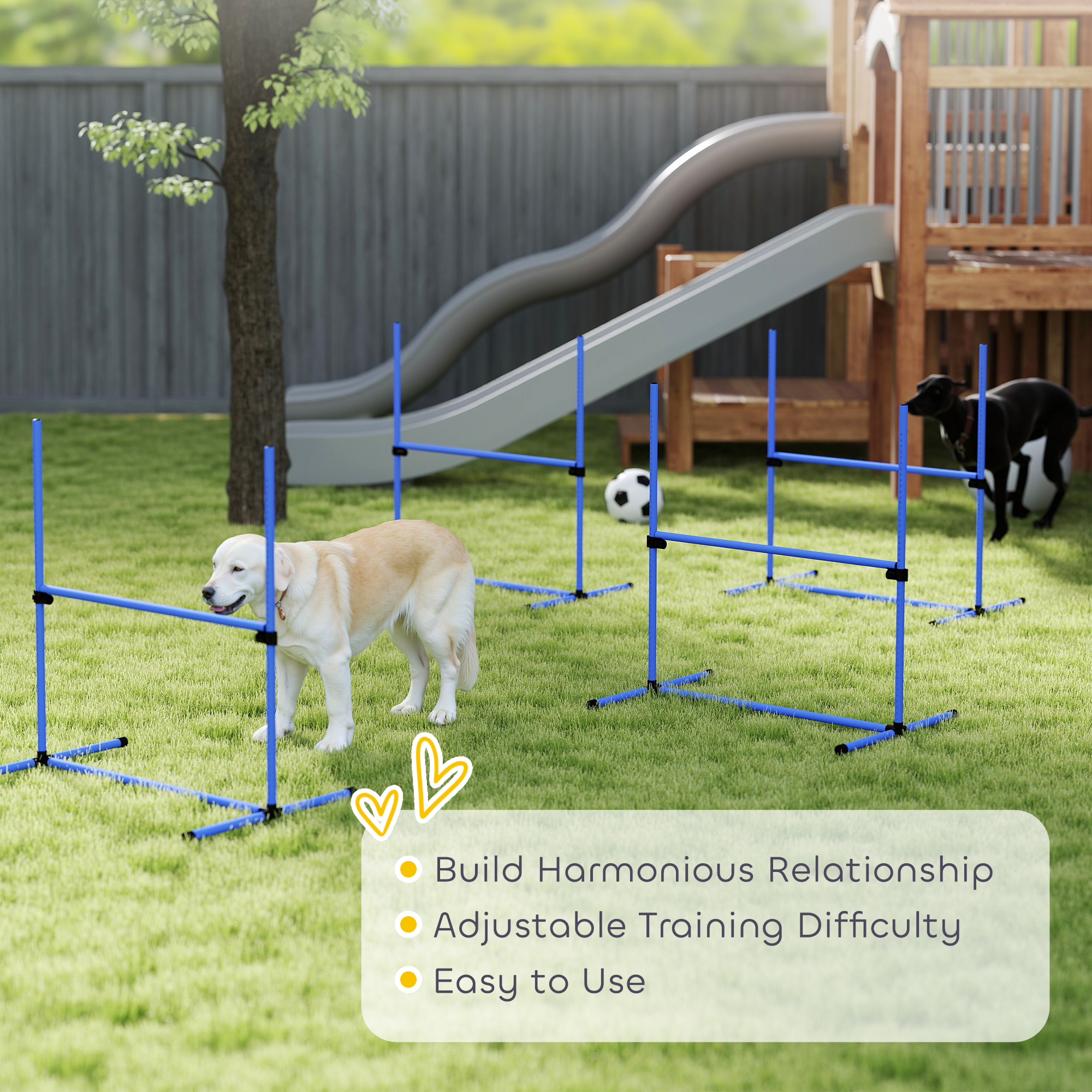 Set of 4 Dog Agility Training Equipment Adjustable Jump Bar Pet Exercise Kit with Carrying Bag (Blue)