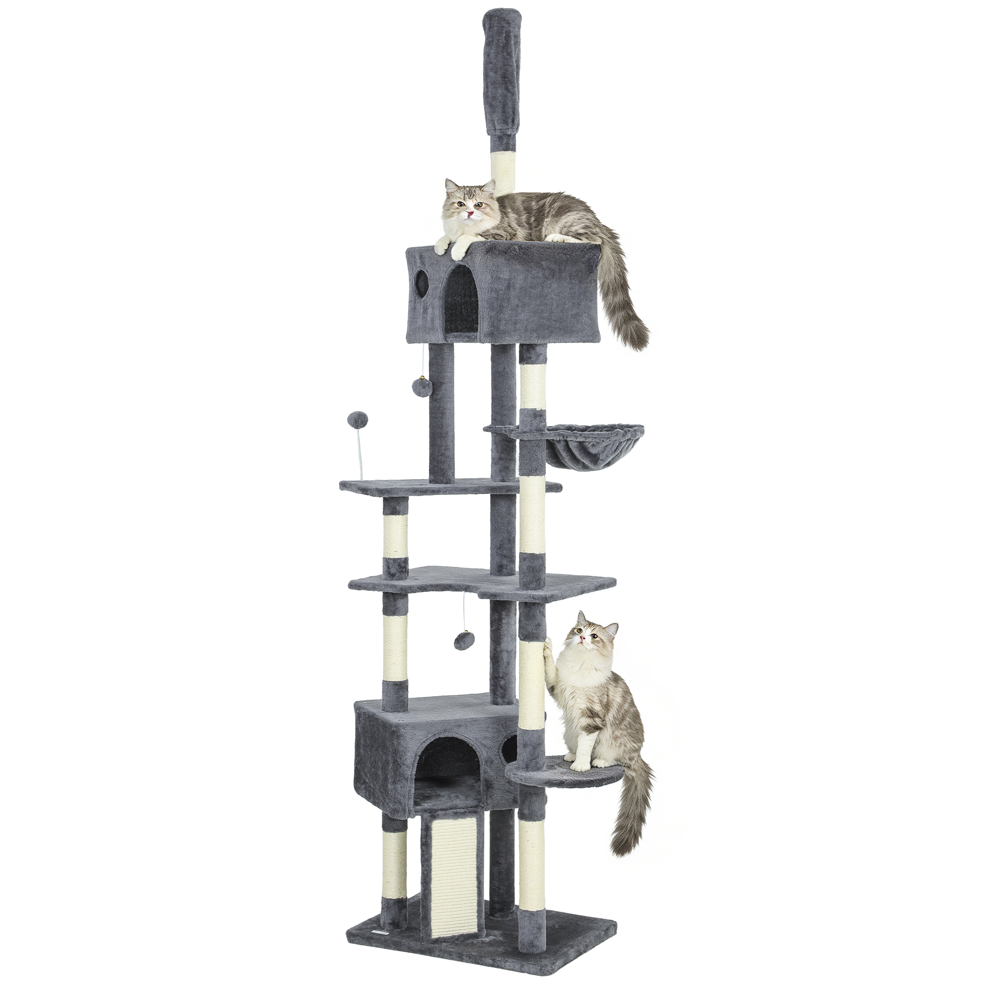 91"-98" Floor to Ceiling Cat Tree with 2 Condos, Hammock and Sisal Scratching Posts, for Indoor, Dark Grey