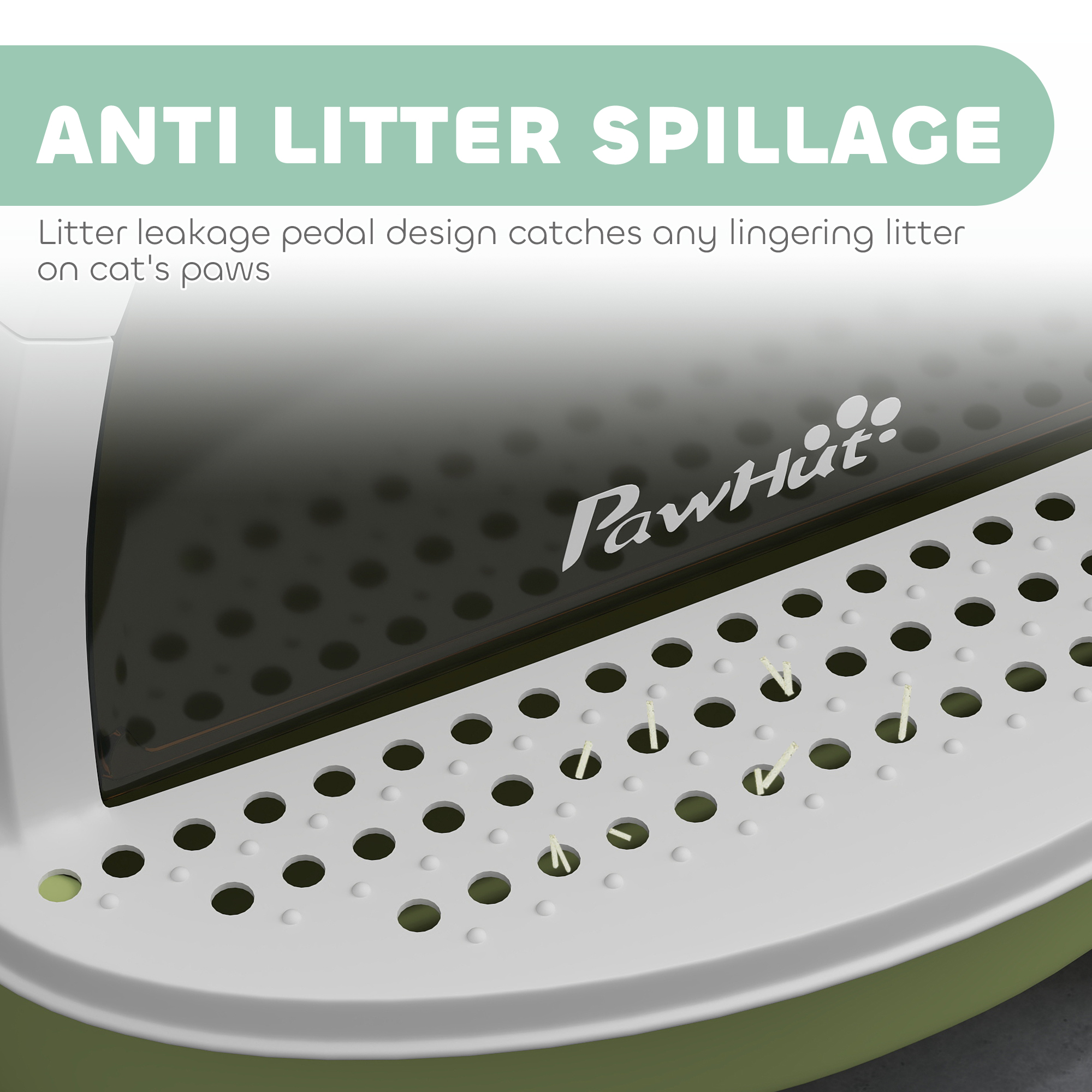 Cat Litter Box with Lid, Front Door Flap, Scoop, Handle, Easy Clean, for Small and Medium Cats, Green - Image 6