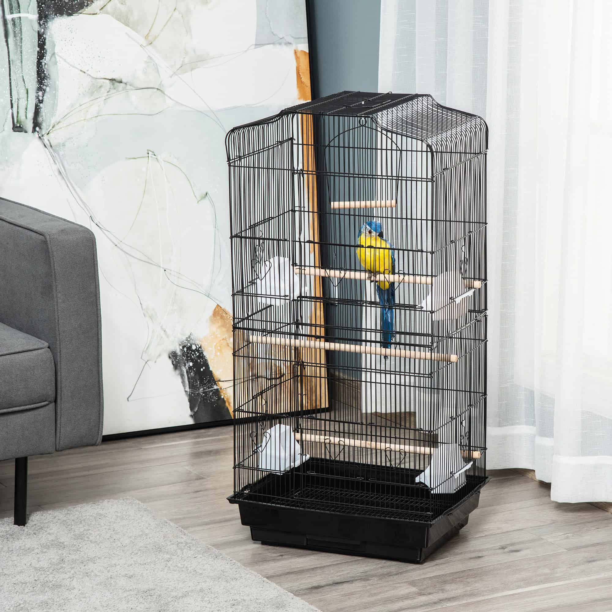 36" Bird Cage, Macaw Play House, Cockatoo, Parrot, Finch Flight Cage, 2 Doors Perch, 4 Feeder Pet Supplies, Black