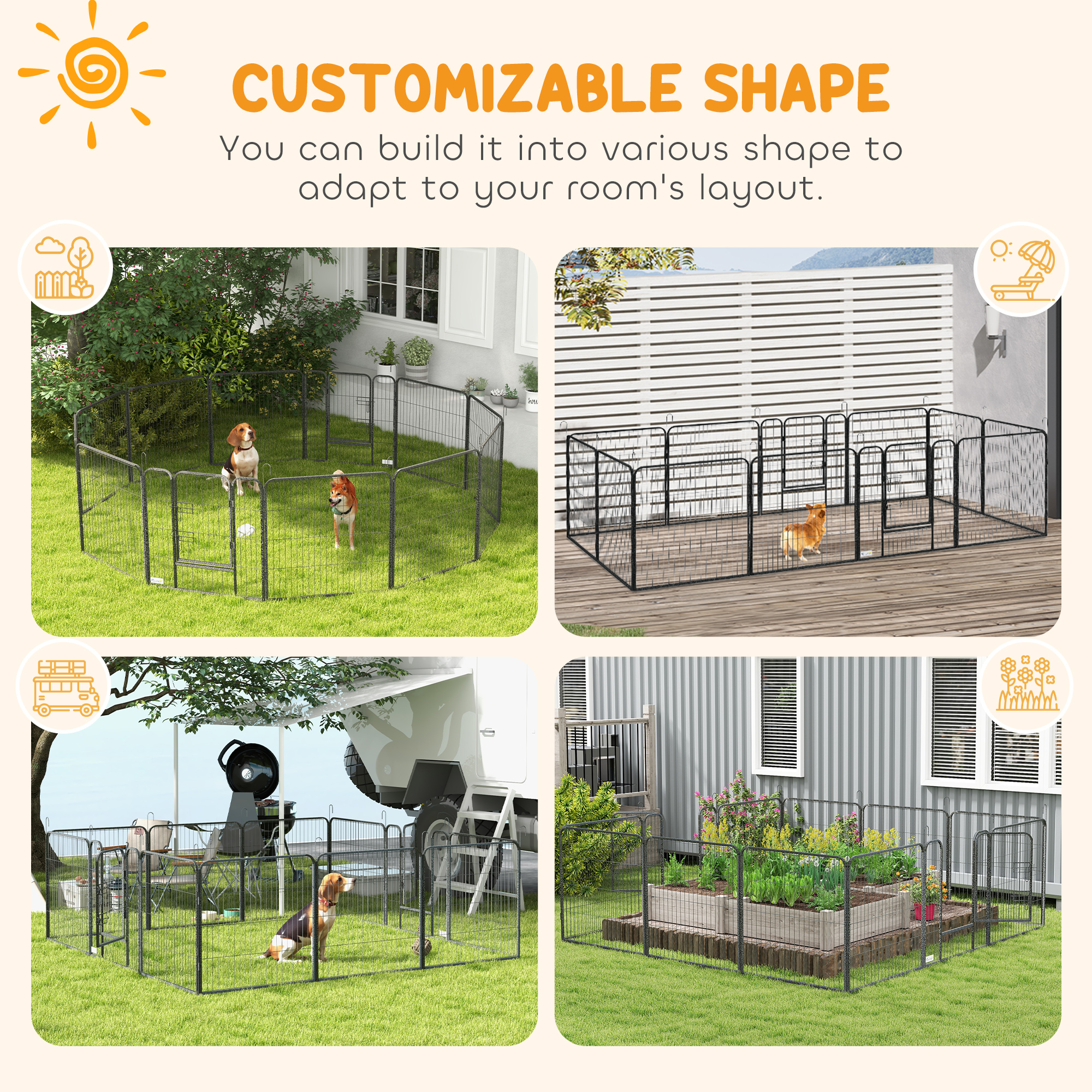 Dog Pen with Gate, 12 Panels Puppy Playpen, Dog Fence, 31.5"H