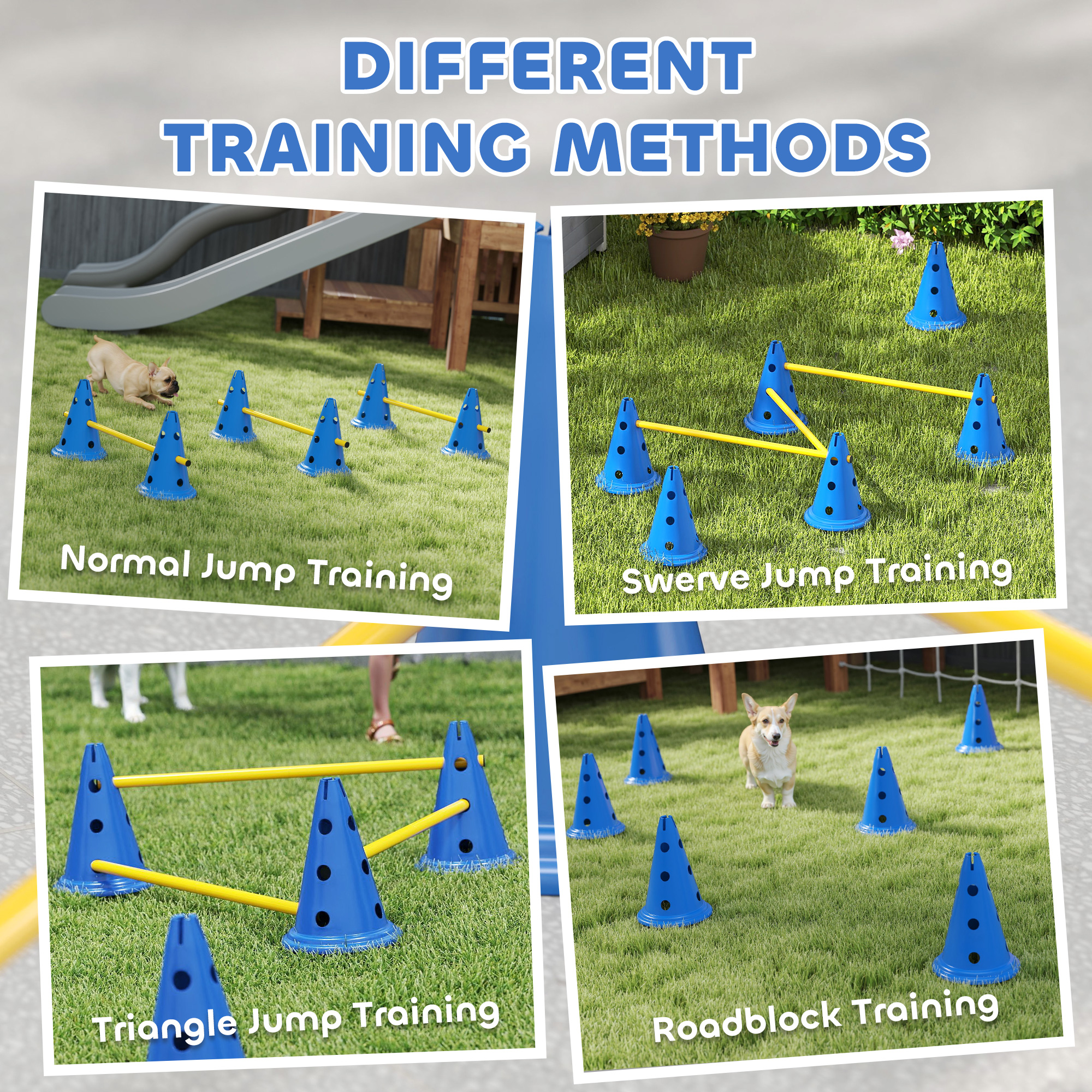 Dog Agility Hurdle Cone Set, Adjustable Obstacle Course Equipment with 6 Cones & 6 Poles, Carry Bag, Blue - Image 5