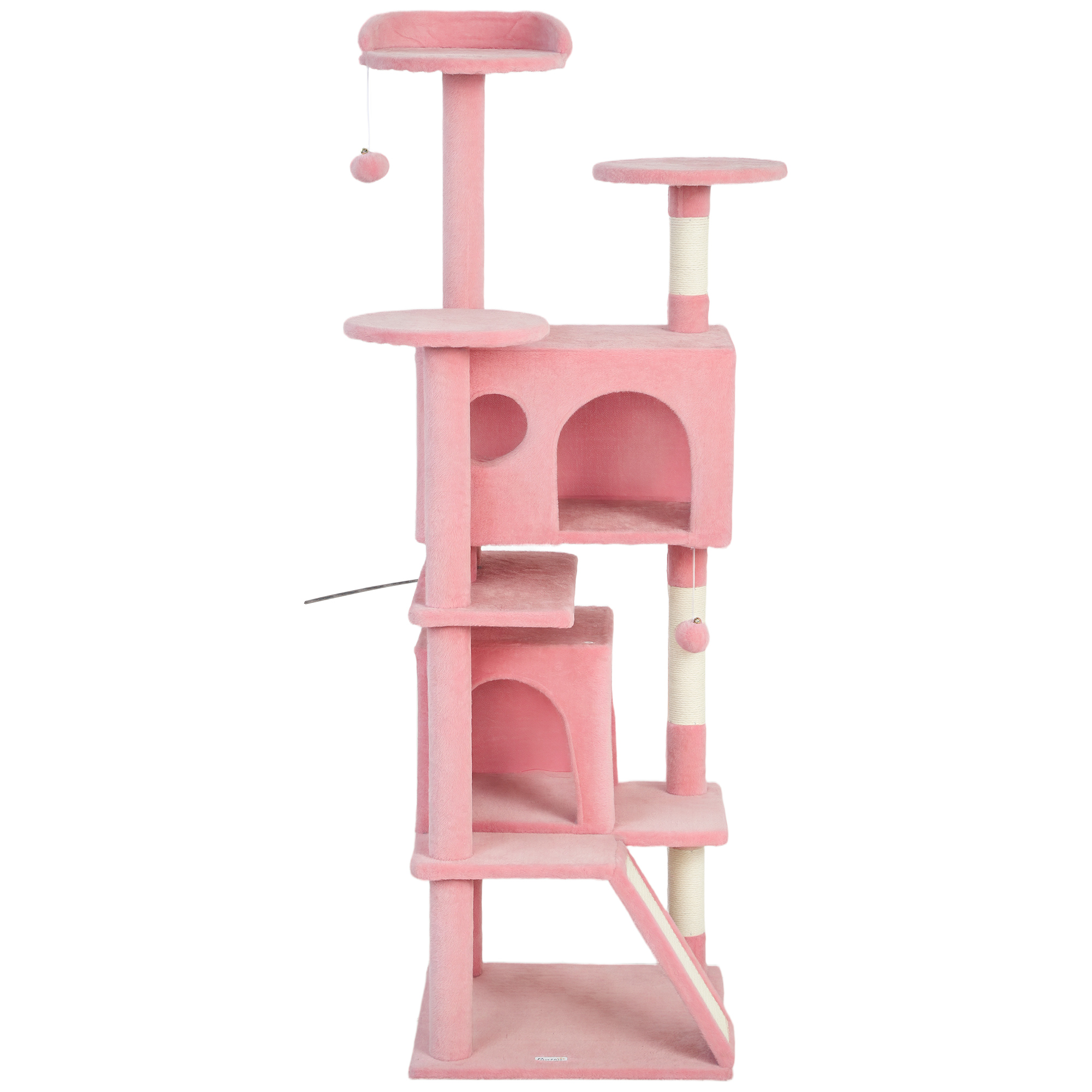 63" Cat Tree, Multi-Level Cat Tower with Scratching Posts, Cat Condos, Bed, Platforms, Ramp, Toy Ball, Pink
