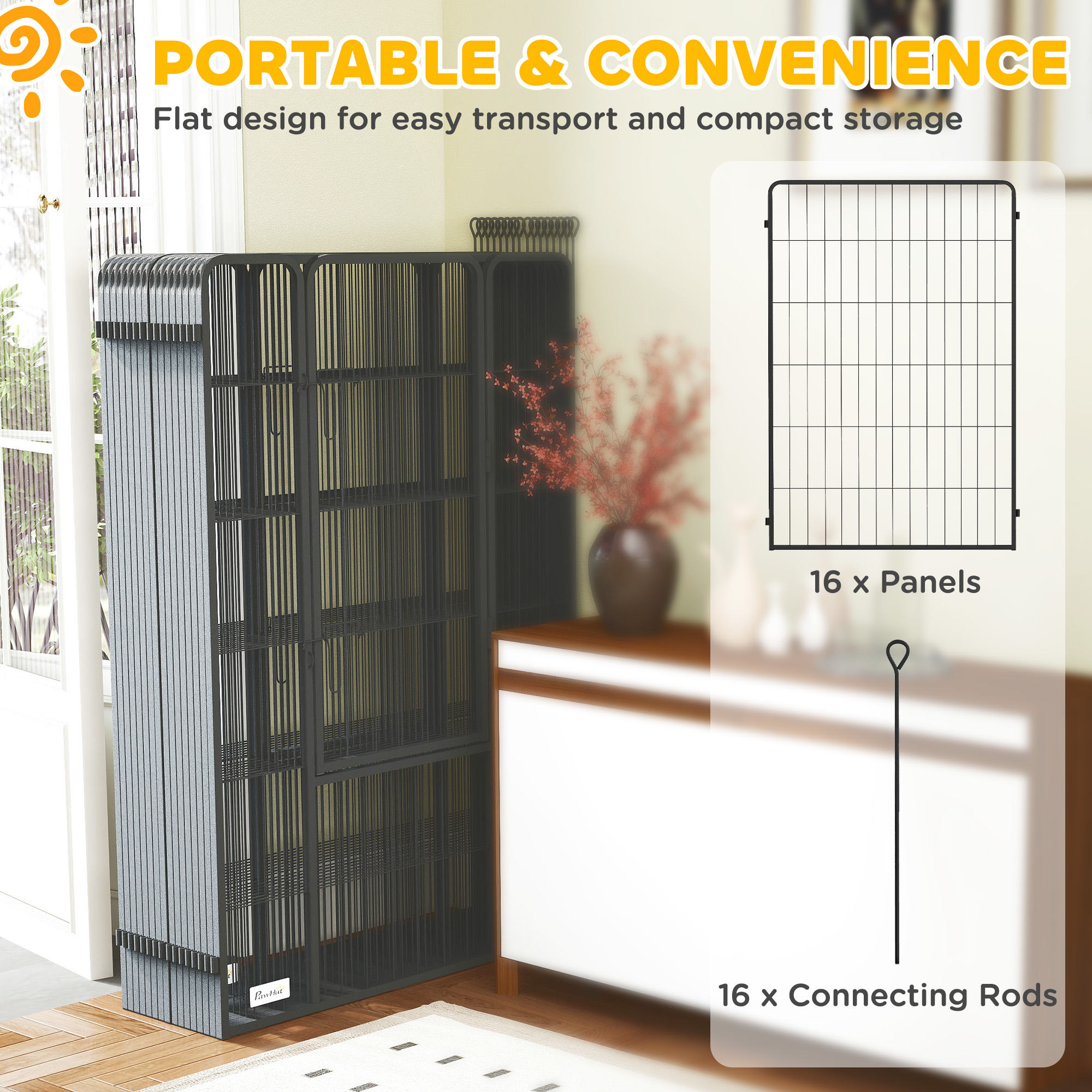 Heavy Duty Pet Playpen, 16 Panels Steel Dog Fence Puppy Exercise Pen with 2 Doors Locking Latch, 47" Height