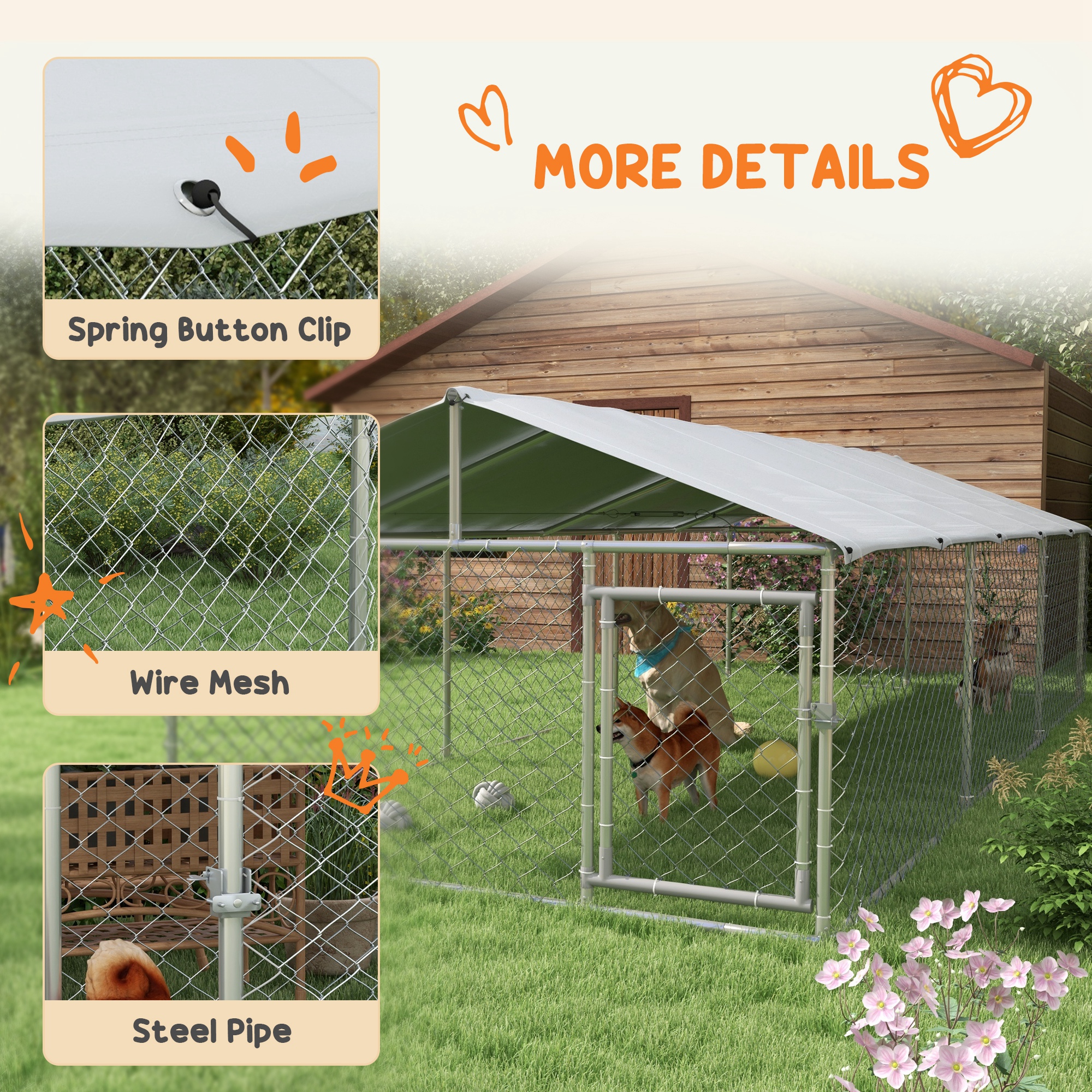 19.7' x 7.5' x 4.9' Outdoor Dog Kennel Weatherproof Play Run for Medium Gentle Dogs with UV & Waterproof Cover, Silver