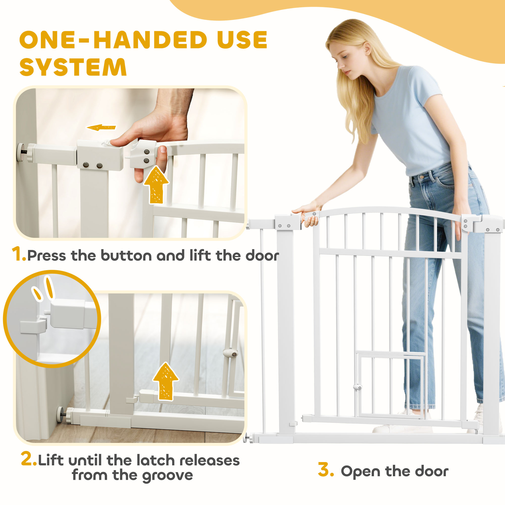 30"-41" Extra Wide Pet Gate with Small Door, 30" H Dog Gate with 3-Inch and 5.5-Inch Extension Kit