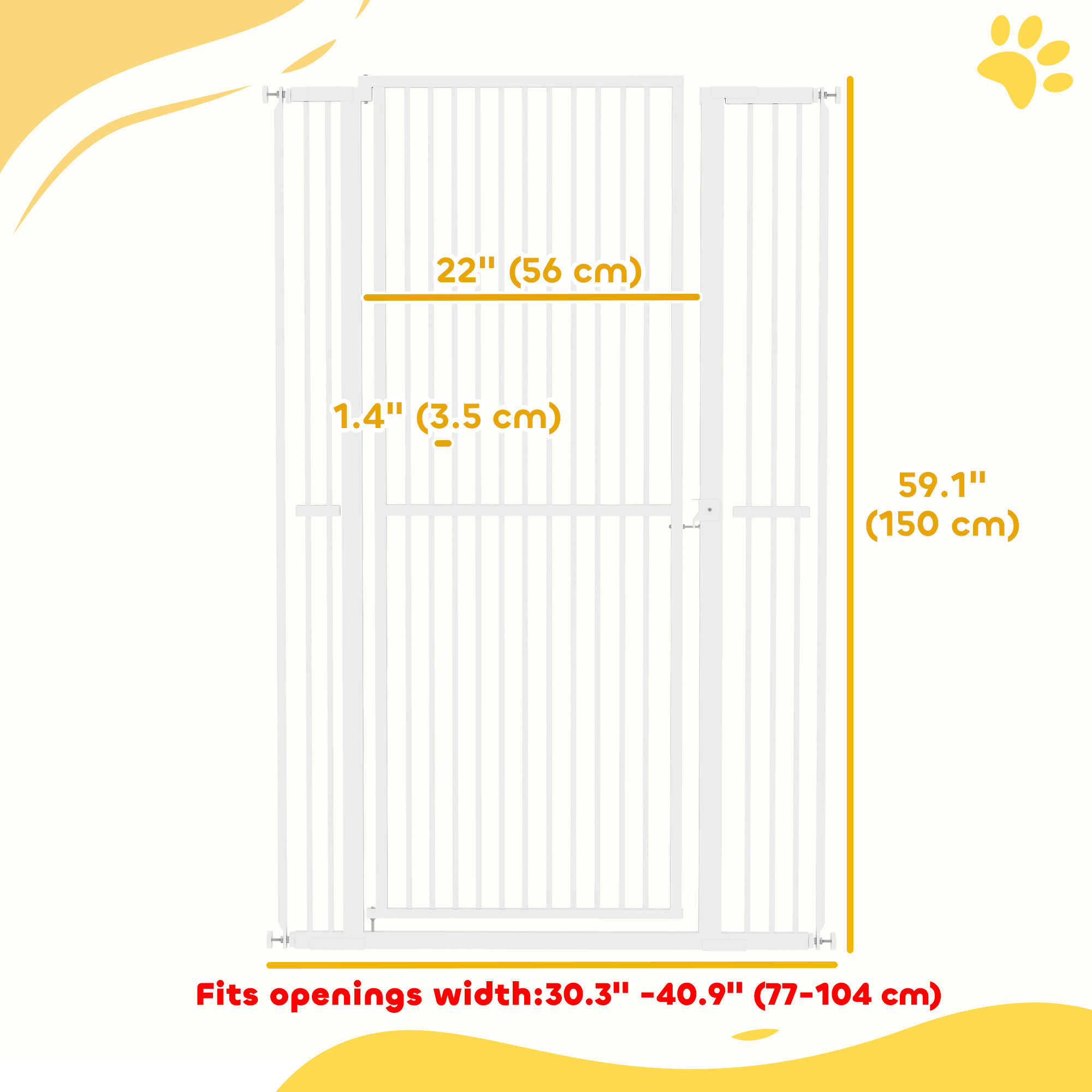 59" Extra Tall Cat Gate, 30"-41" Pet Gate with 2.8" and 5.5" Extensions, for Doorway, Hallway, Stairway, White
