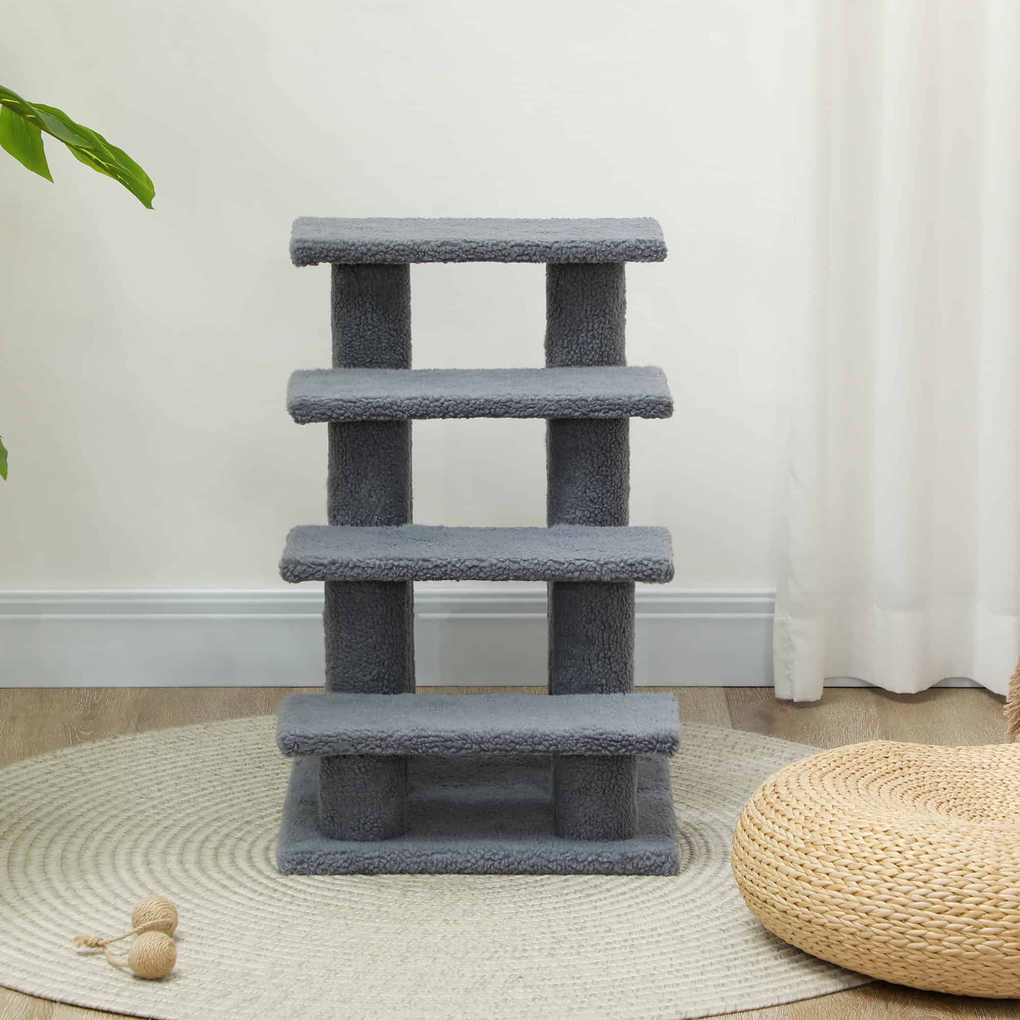 4-Step Multi-Level Carpeted Cat Scratching Post Pet Stairs, Grey
