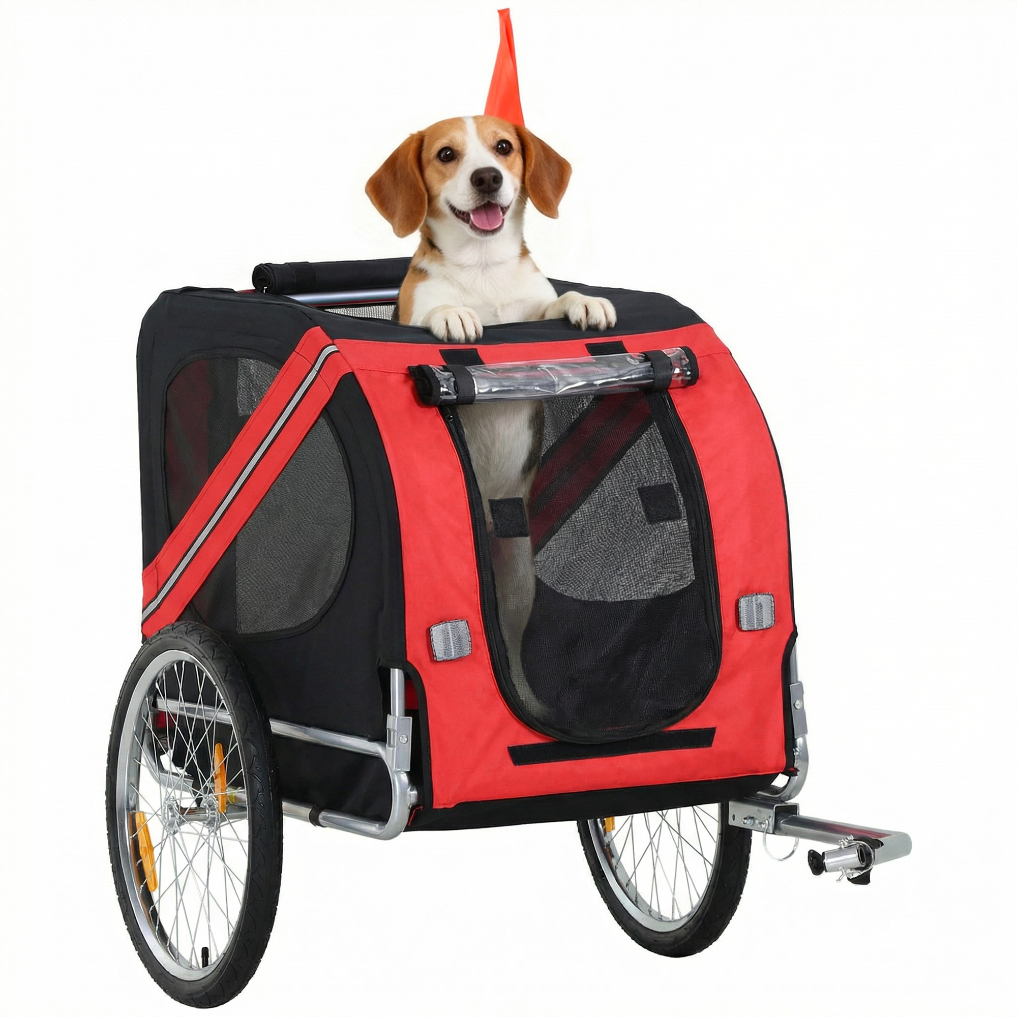 Dog Bike Trailer Pet Cart Bicycle Wagon Cargo Carrier Attachment for Travel Foldable - Red/ Black