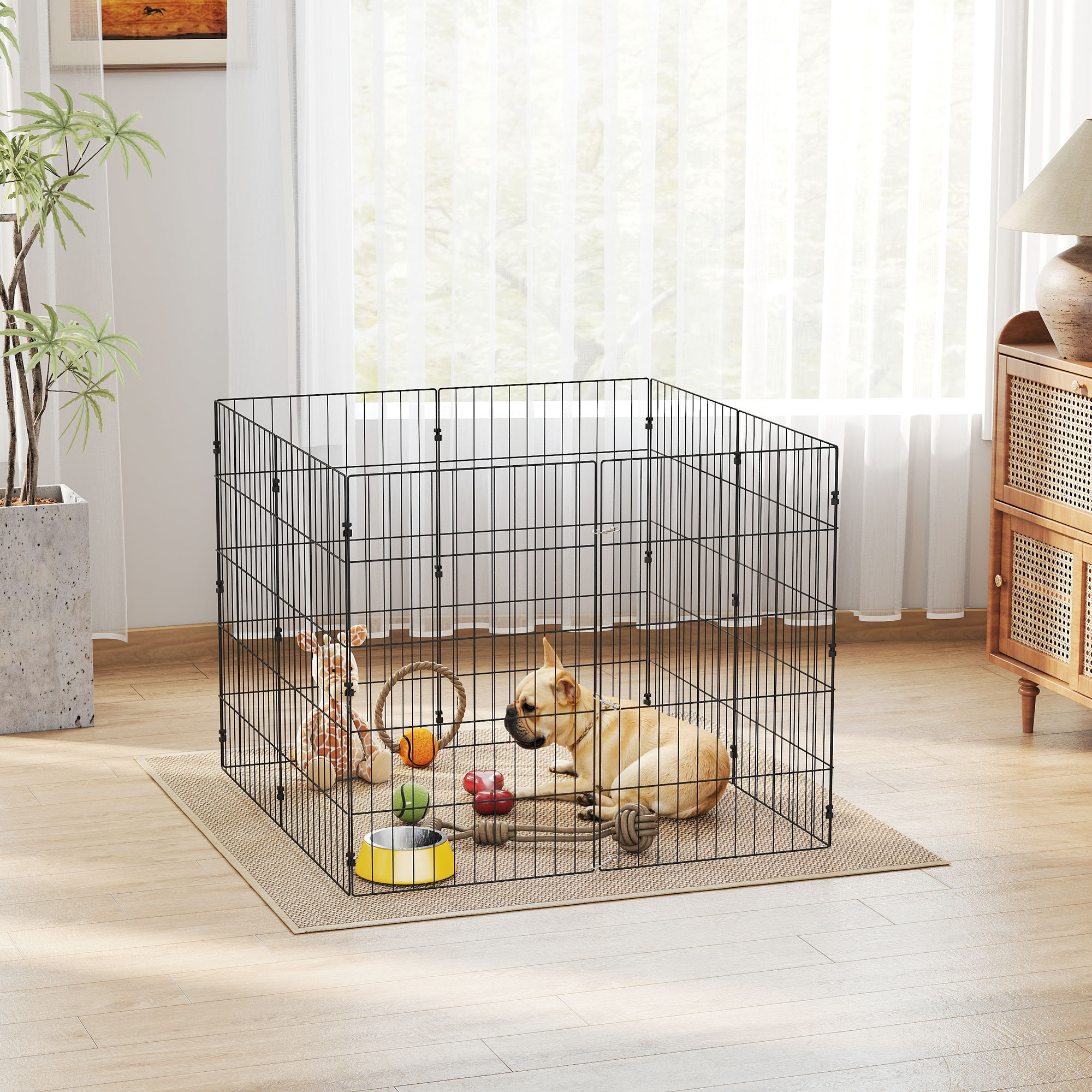 Foldable Metal Exercise Dog Playpen, Expandable Pet Fence for Small & Medium Dogs, 20" x 32", 8 Panels, Black