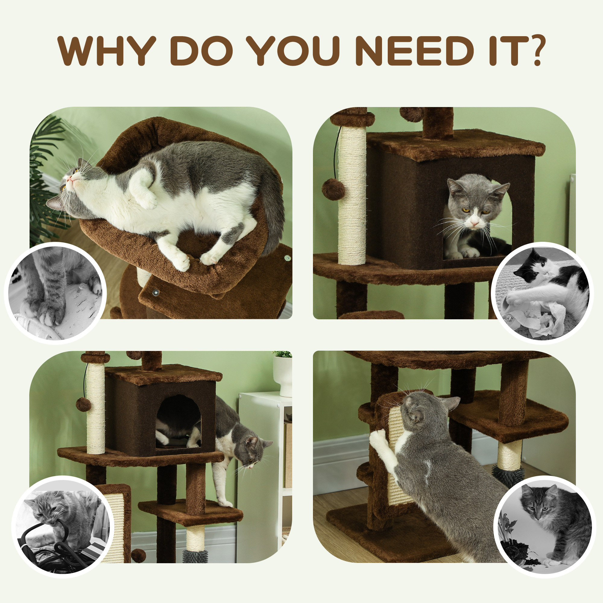 41 Inch Cat Tree with Scratching Posts, Cat Bed, Condo, Grooming Brush, Jumping Platforms, Toy Balls, Anti-tip Kit