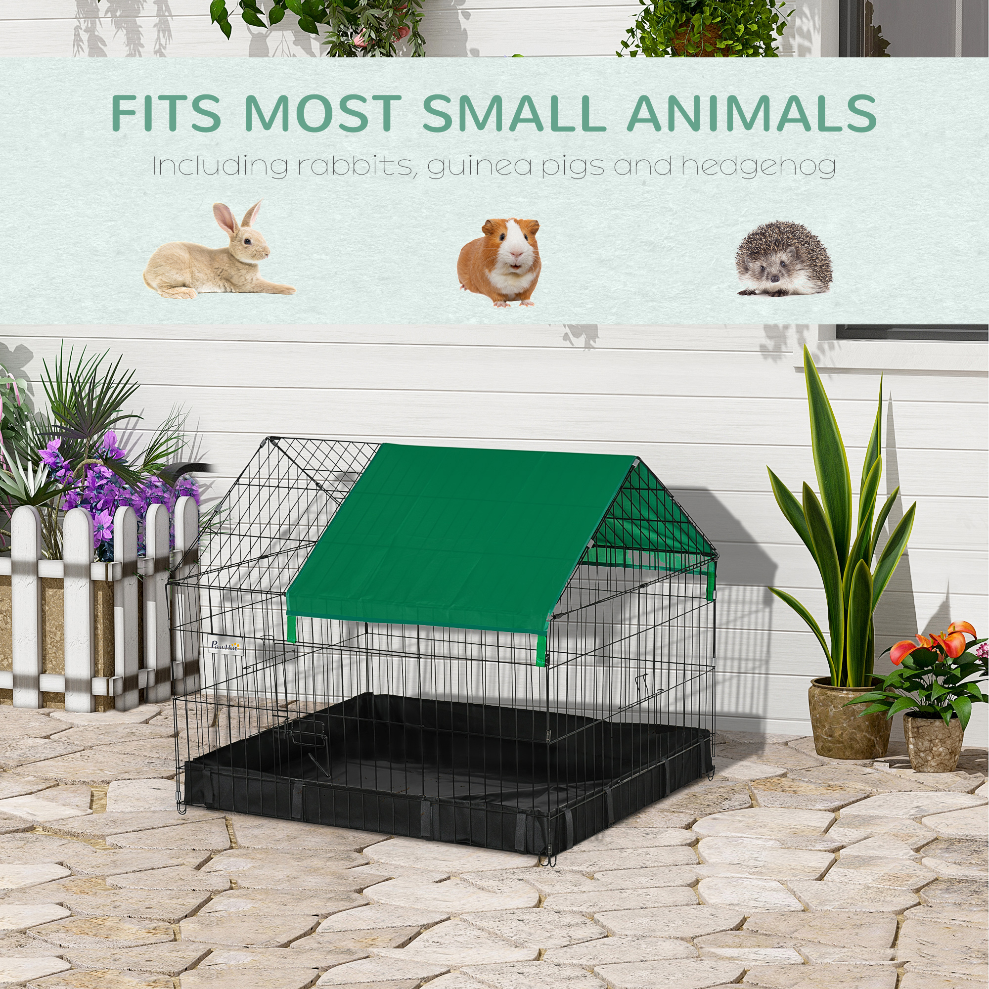 Metal Outdoor Small Animal Cage for Rabbits and Cats, Black
