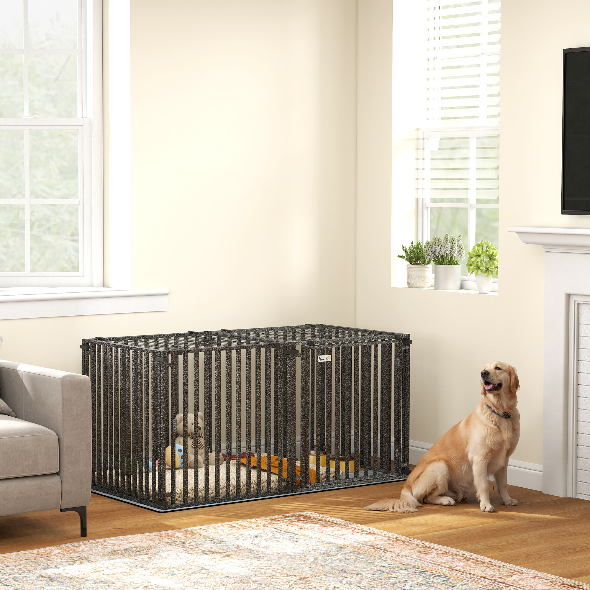 55 Inch Heavy Duty Dog Crate, Extra Large Metal Dog Cage Kennel with Mat for Large Breeds, Modular Puppy Playpen