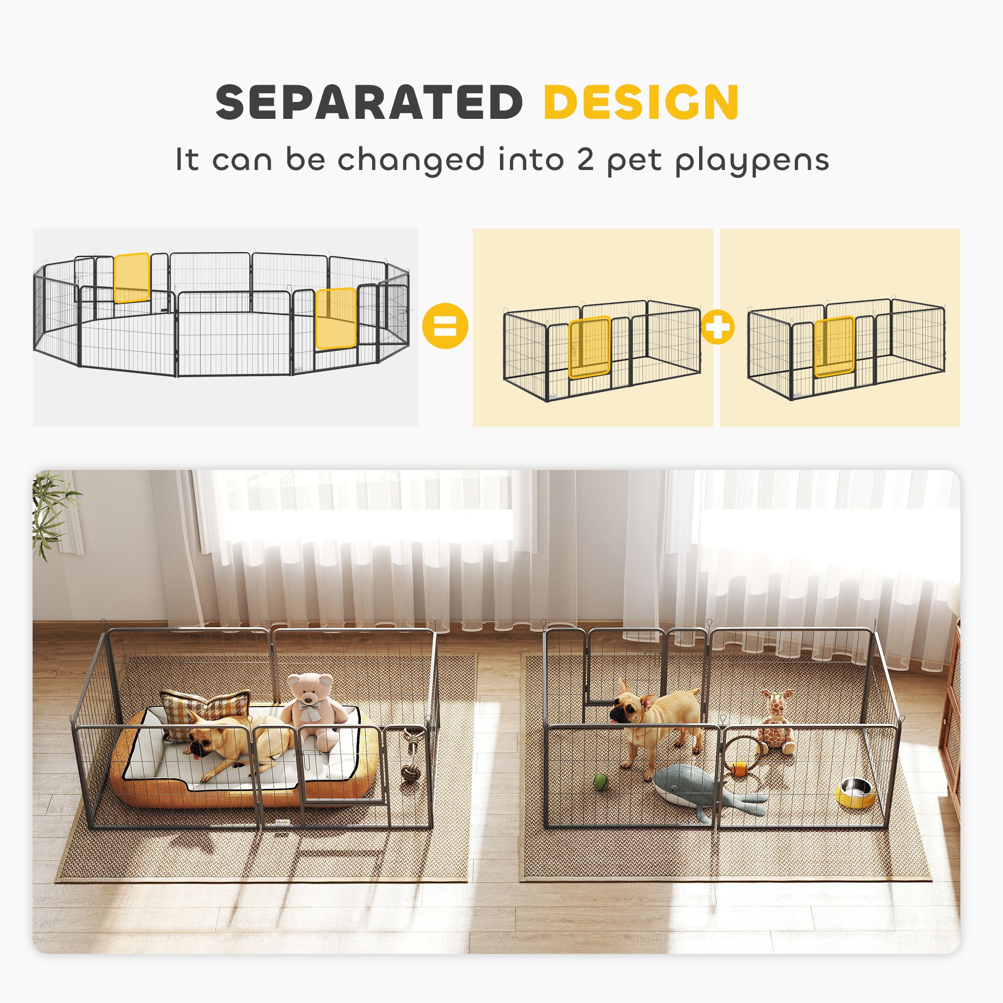 Dog Playpen, 31.5"W Heavy-Duty Metal Puppy Play Pen, Pet Exercise Fences for Outside and Indoor, DIY Design with Door for Small Dogs, 12 Panels, 23.5"H