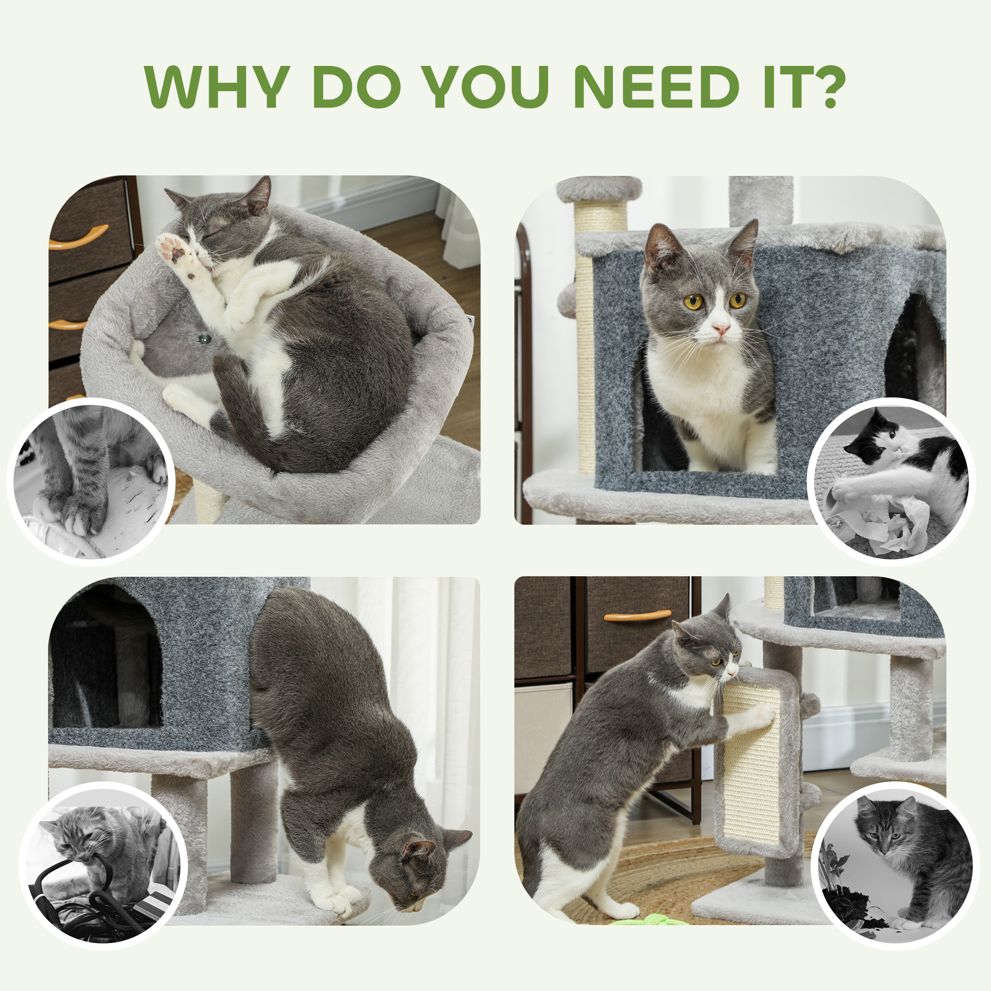 41 Inch Cat Tree with Scratching Posts, Cat Bed, Condo, Grooming Brush, Jumping Platforms, Toy Balls, Anti-tip Kit