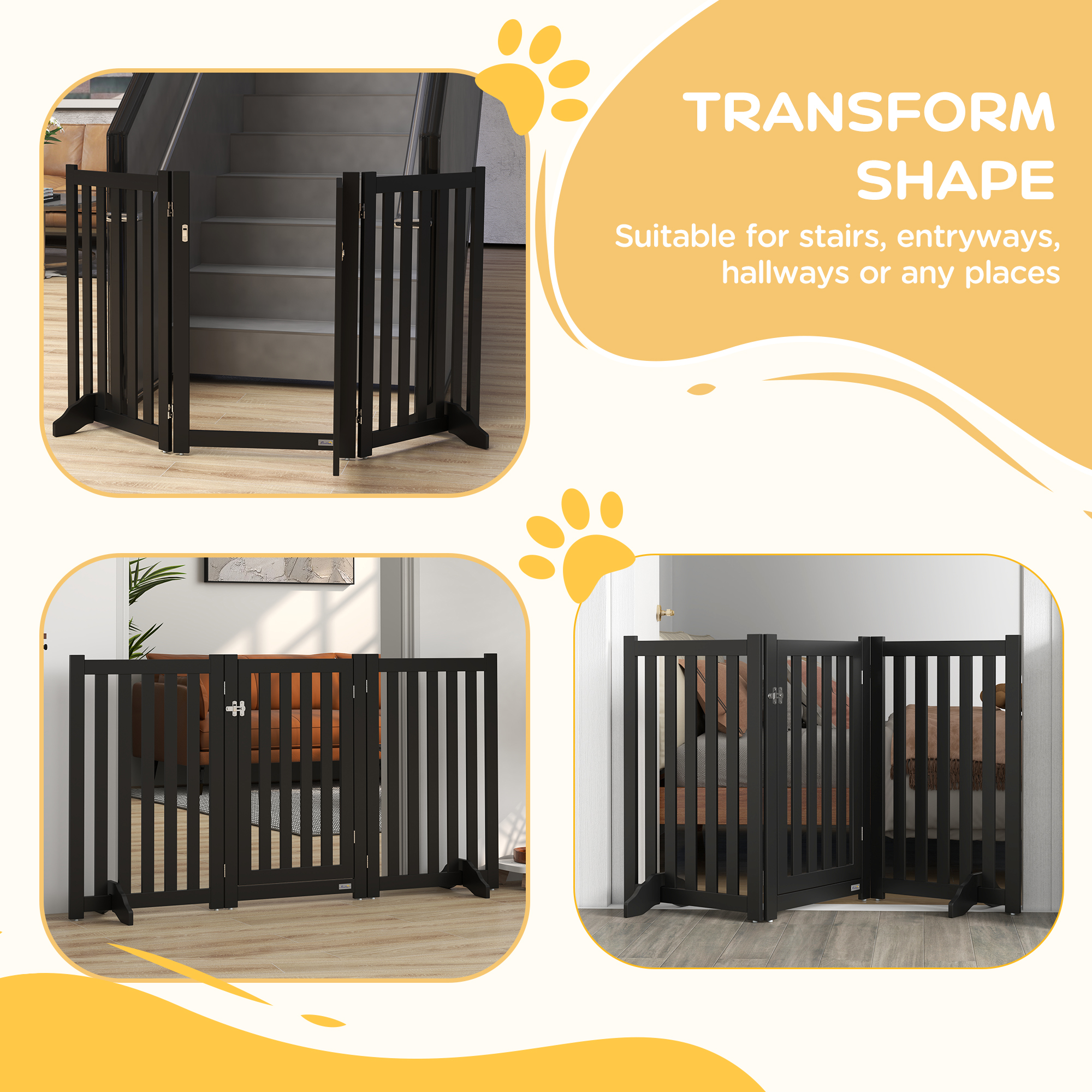 3-Panel Foldable Dog Gate with Feet for Medium Dogs and Below, Black - Image 5